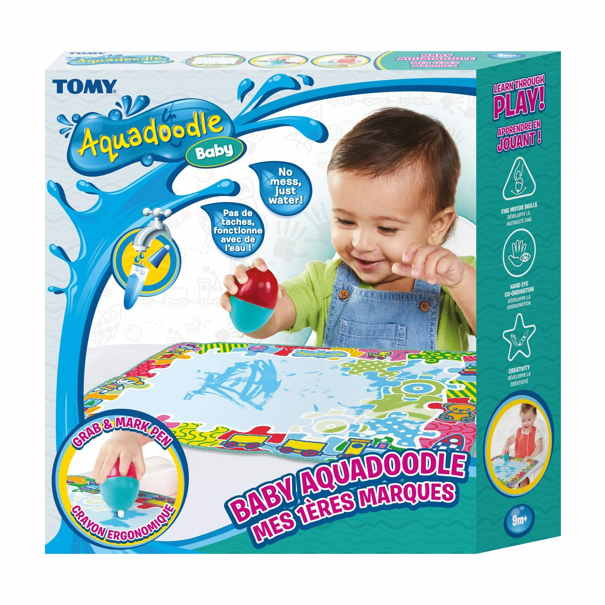TOMY AquaDoodle Mes 1ères marques - Tapis de Dessin à l'eau pour Bébé, Jeu officiel de Coloriage et Dessin, Non salissant, Multicolore
