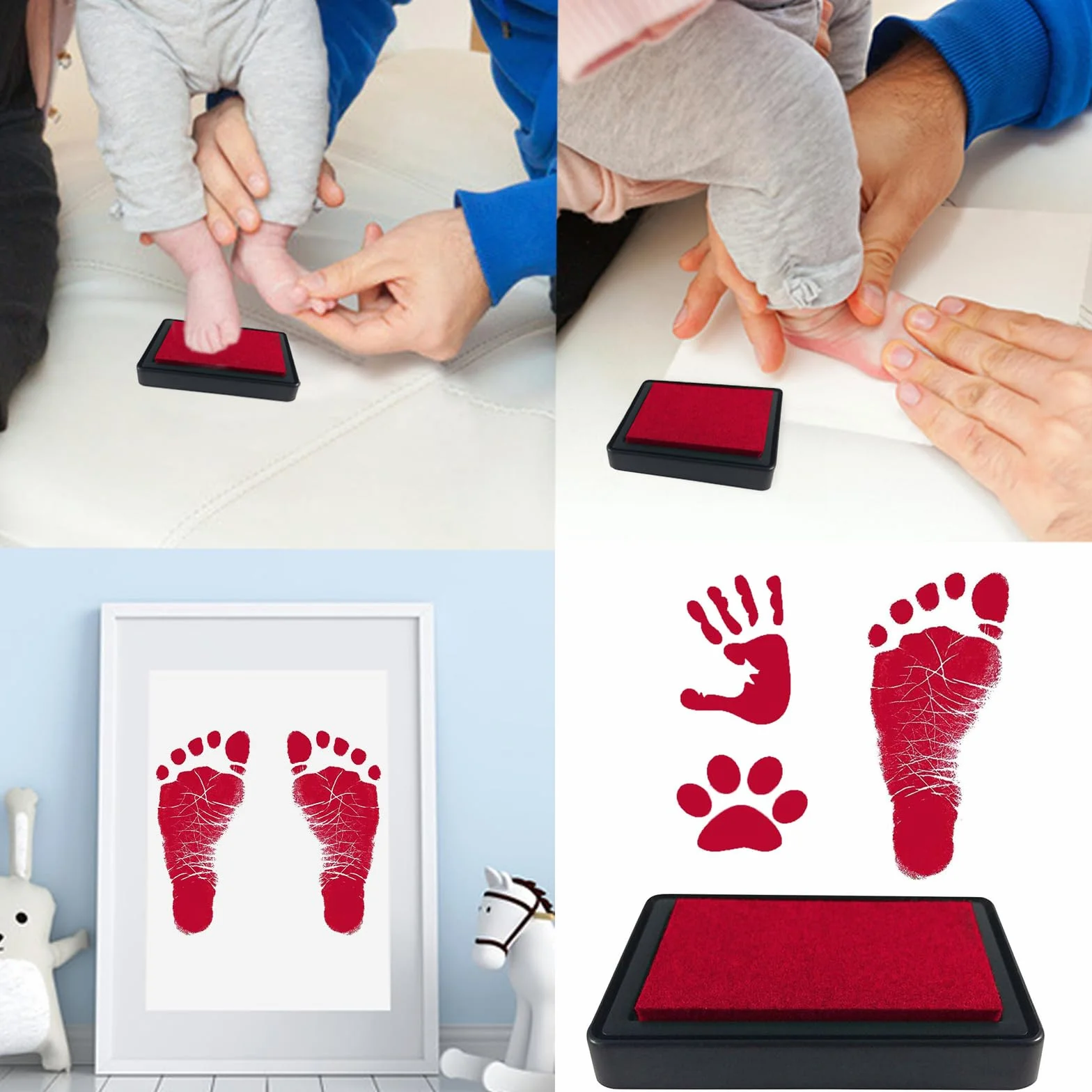 Tampon encreur réutilisable pour bébé, empreinte de pied et de main, rouge