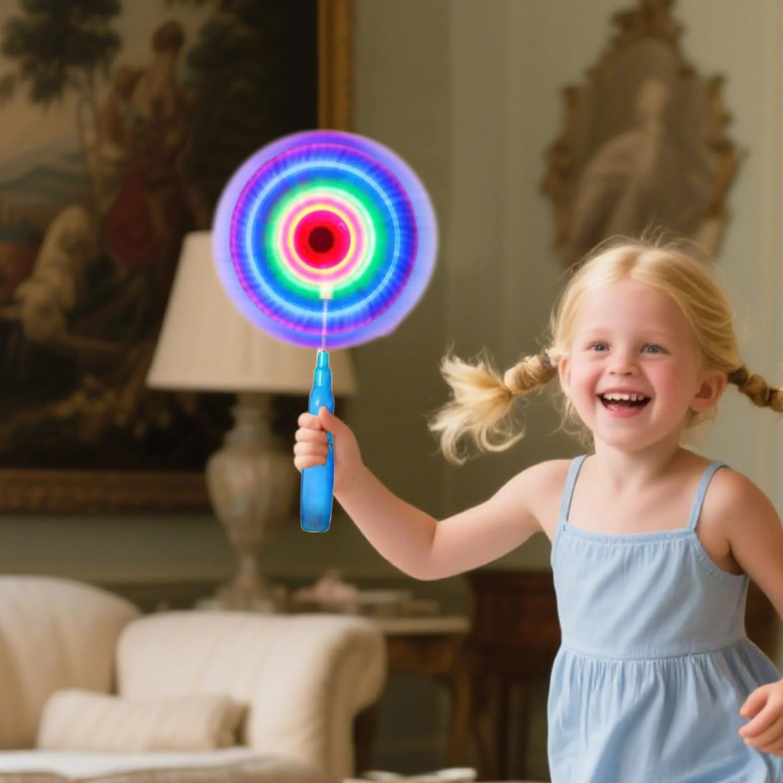 Moulin à Vent Enfant Jouet Girouette Lumineuse Clignotante avec Musique pour Anniversaire Jardin Extérieur