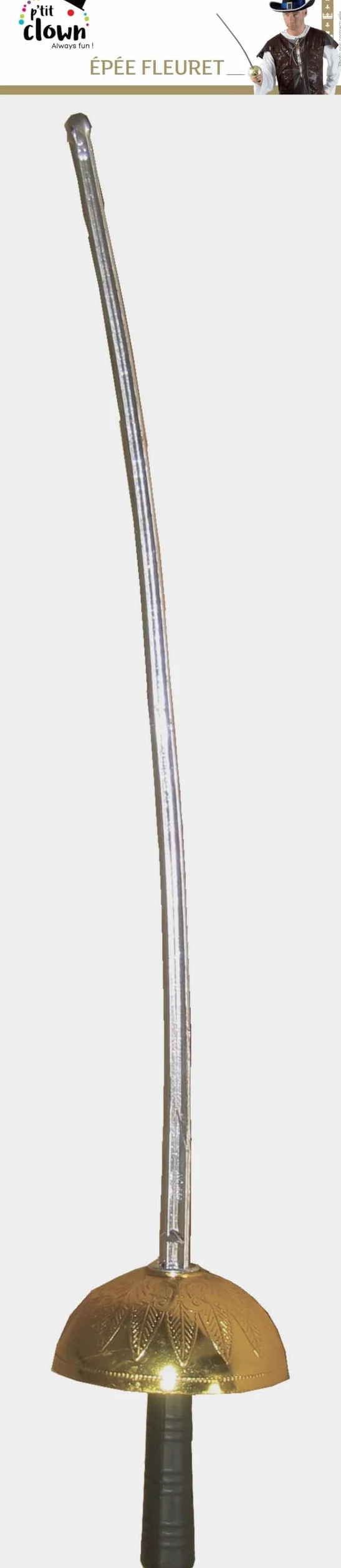 P'TIT Clown Fleuret de Justicier Bandit Masqué Vigilante's Foil Accessoire de Déguisement 61 cm Plastique