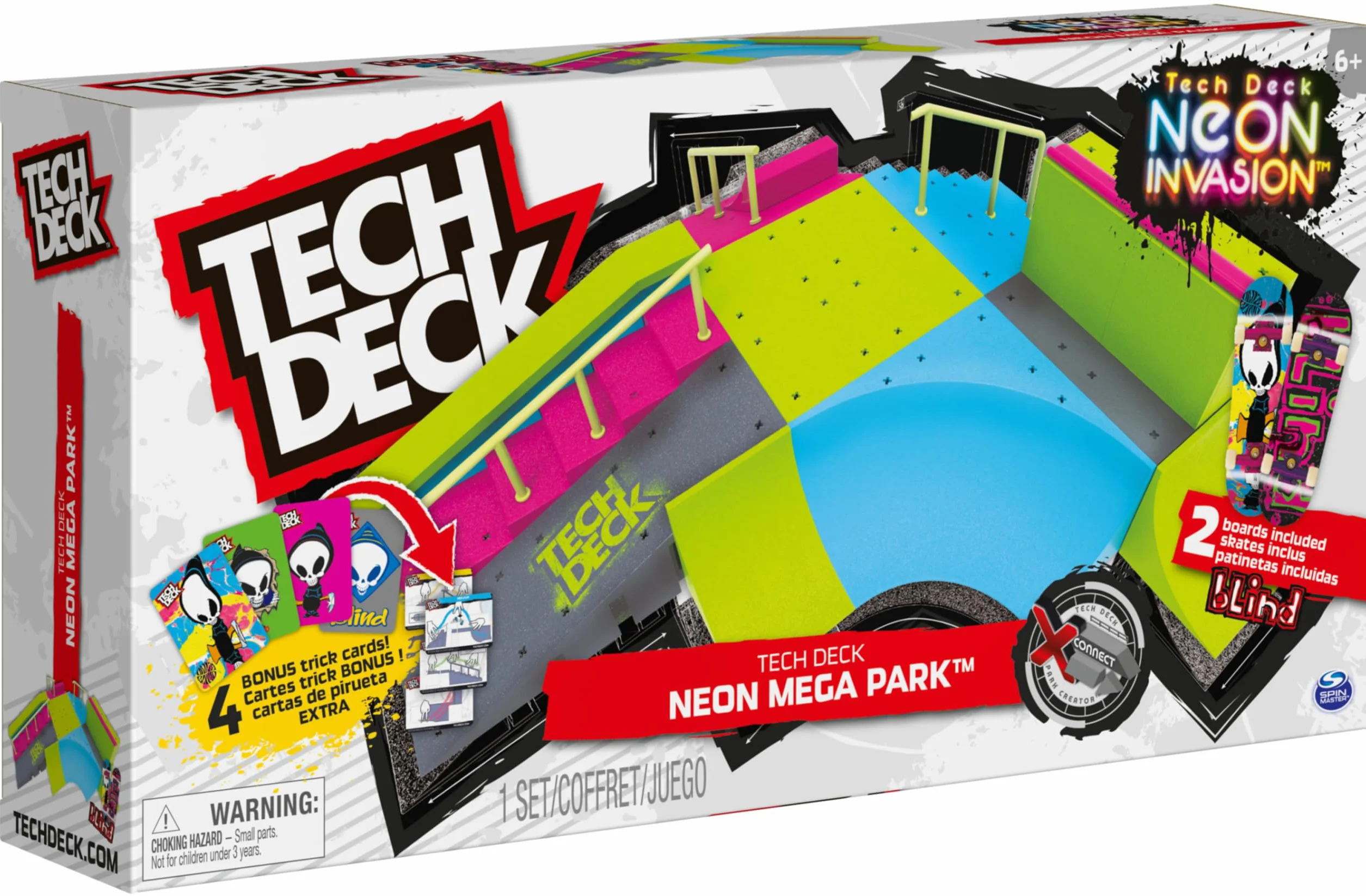 Tech Deck Neon Mega Park X-Connect Creator Ensemble de Rampes Phosphorescentes Personnalisables avec Fingerboards