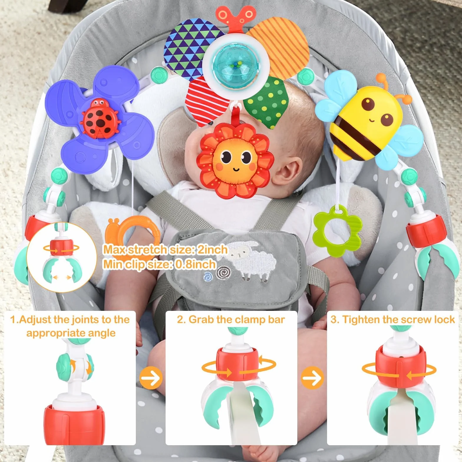 Arche de Poussette Honeybee Crib Jouets Musicaux avec Support d'Activité Sensorielle Pliable