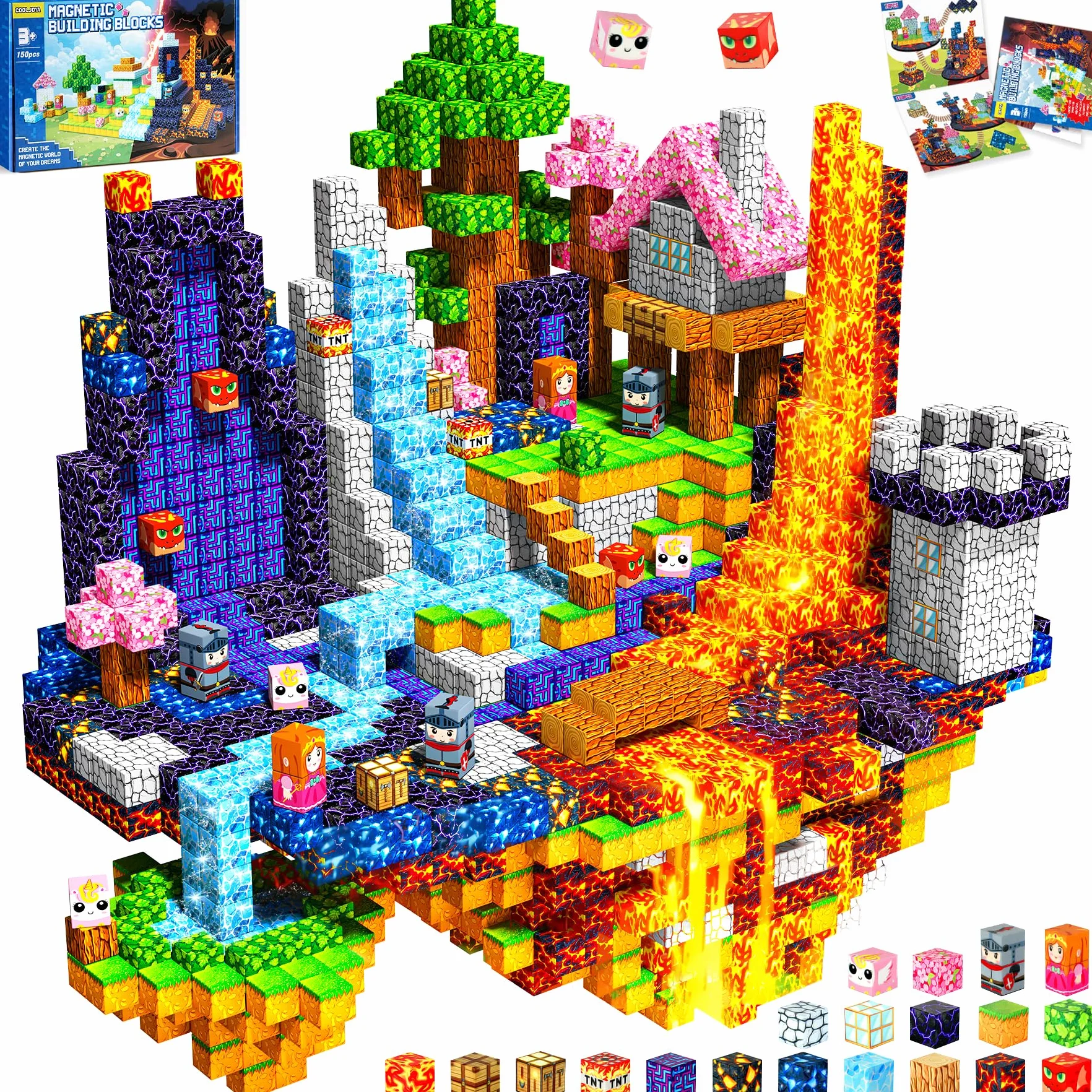 COOLJOYA Construction Magnétique Enfant 150 Pièces Ensemble de Cubes Magnétiques Jouet Créatif Montessori 3 Ans