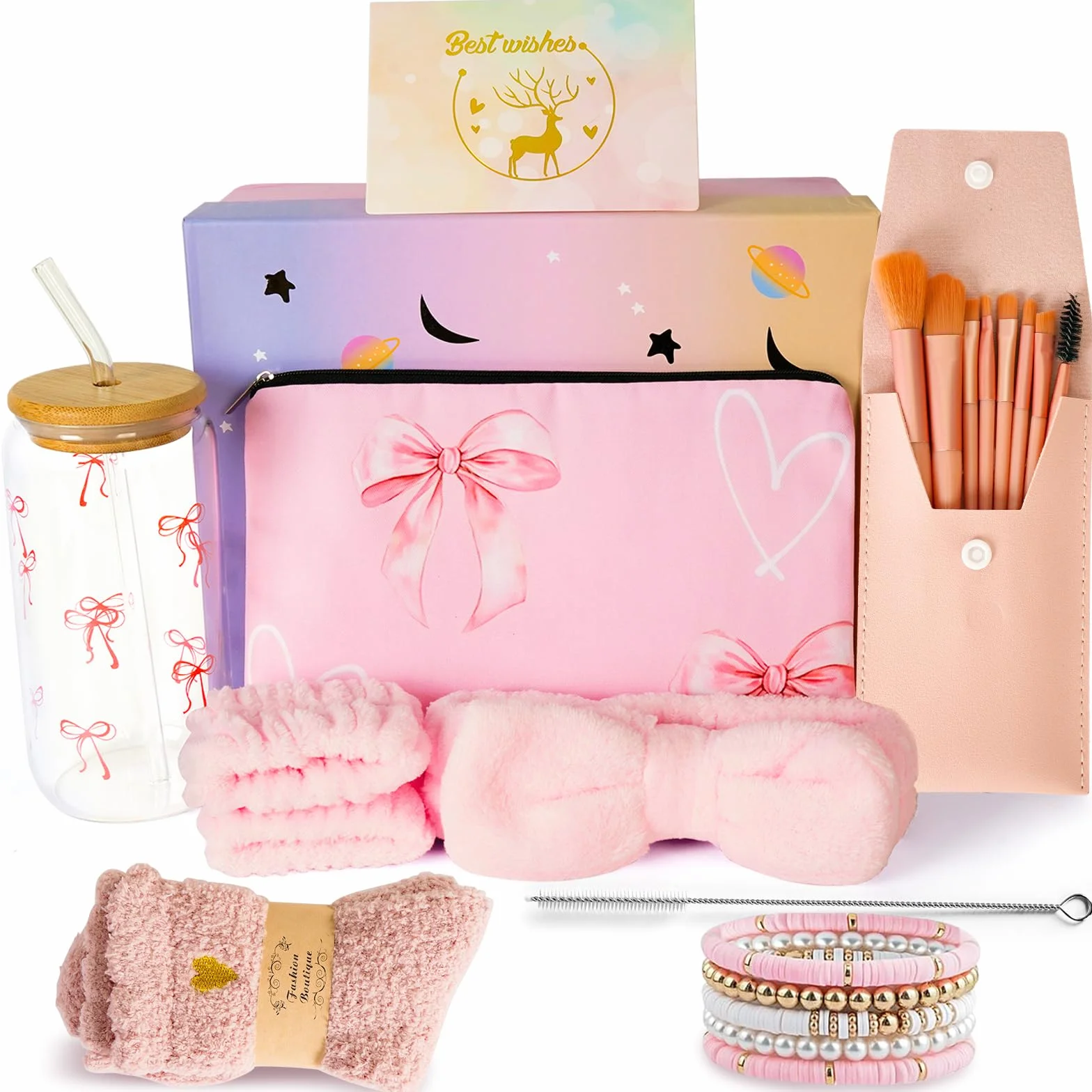 Cadeaux pour Filles Adolescentes 9-16 Ans, Trousse de Maquillage avec Verre Pinceau Bandeau Bracelet