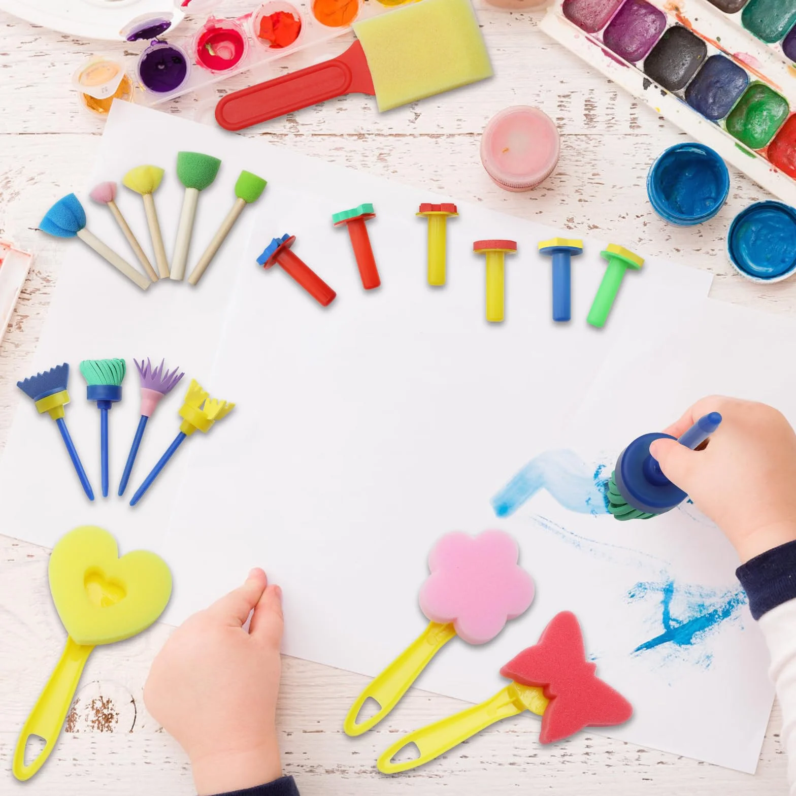 APOMOONS Kit Pinceau Éponge 30 Pièces, Peinture Enfant Set Bricolage Artisanat