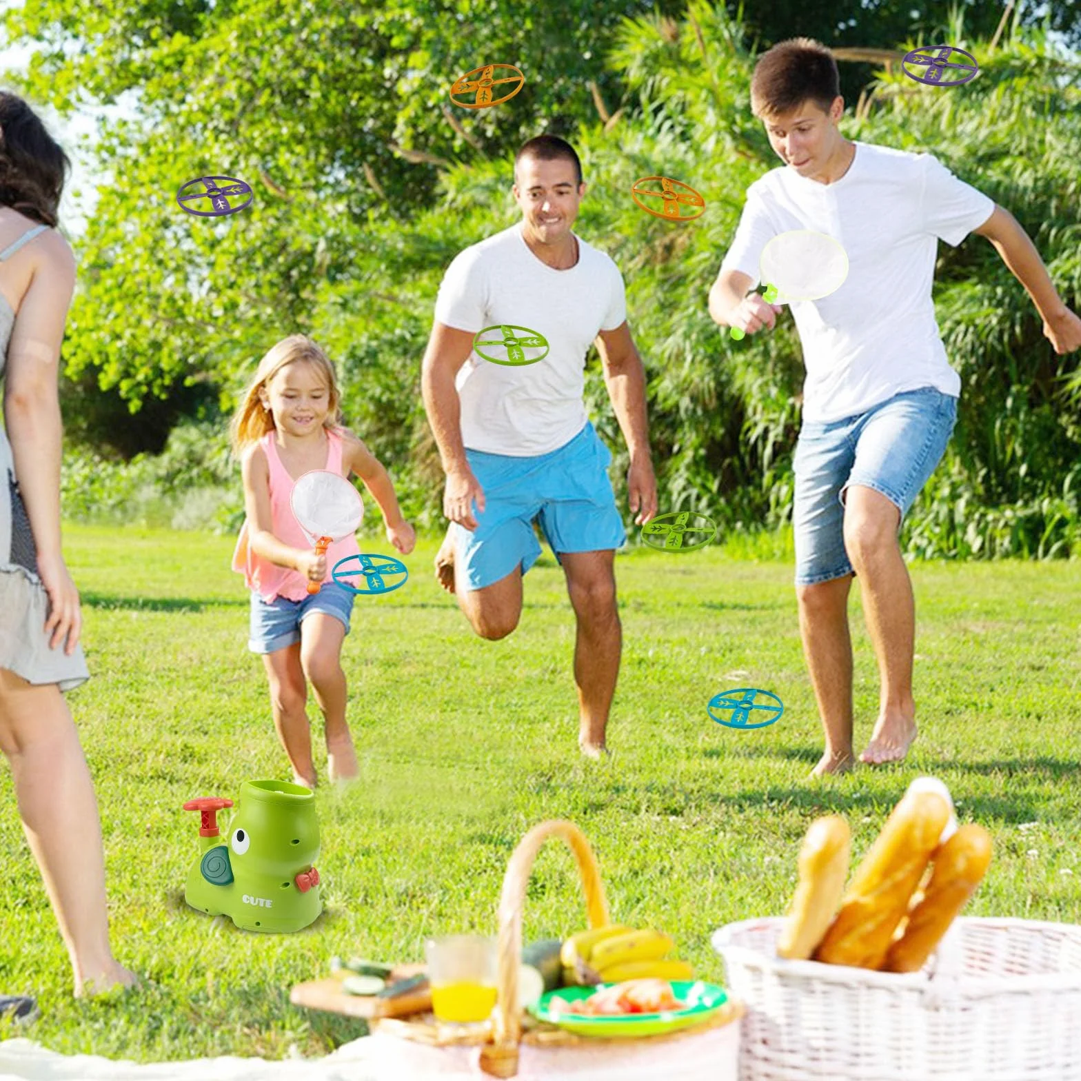 Chiluxendo Jeux Exterieur Enfant Vert Lanceur de Soucoupe Volante à Pied Jouet Coordination Mains Pieds Yeux