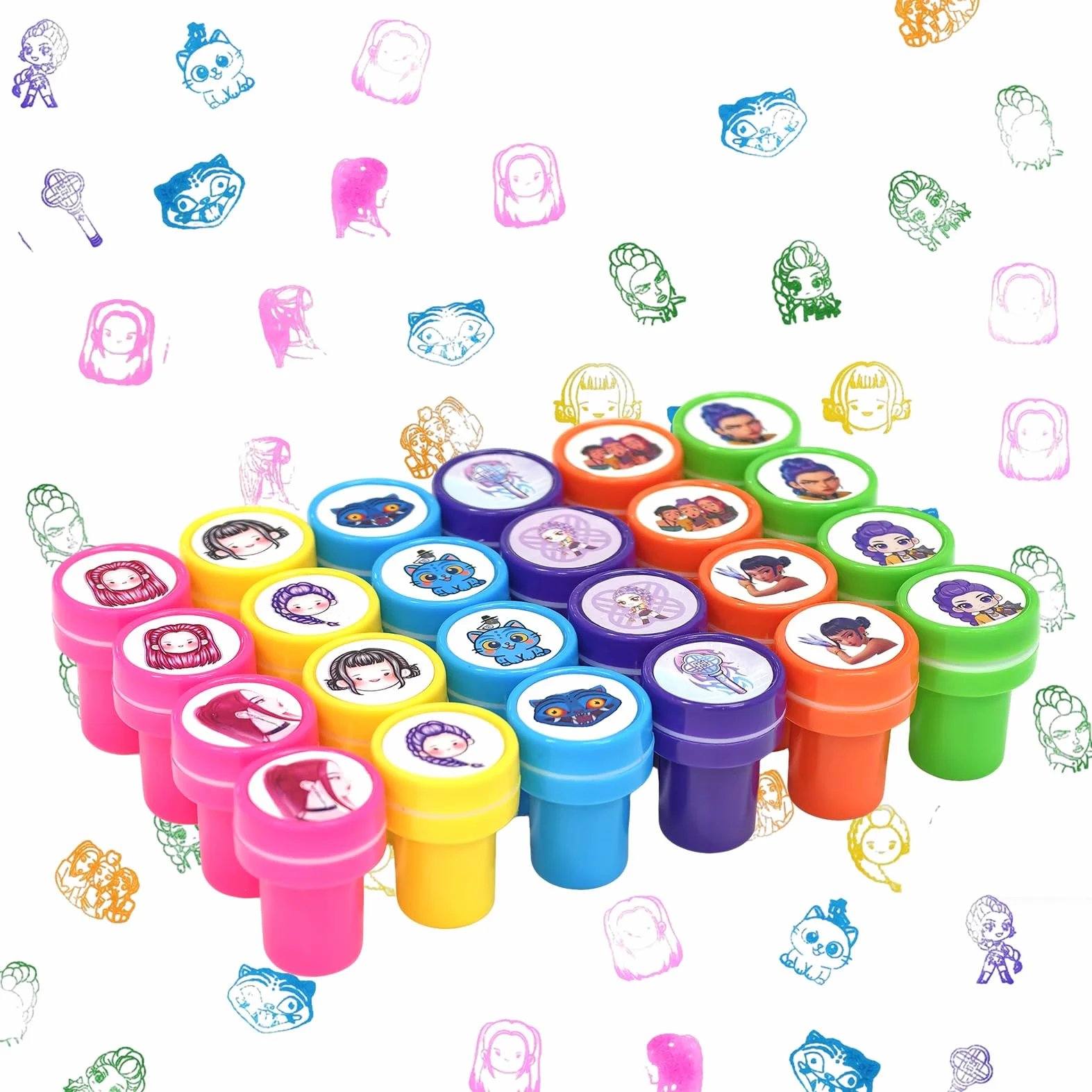 Huntrix Lot de 24 tampons auto-encreurs ronds pour enfants 3 ans et plus