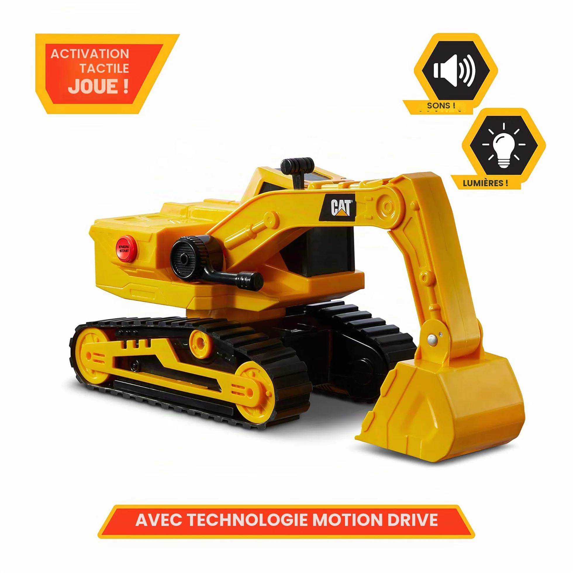 Excavatrice CAT 29,5 cm Enfant – Engin de Construction avec Lumières et Sons, Technologie de Contrôle du Mouvement, Jeu Interactif 3 Ans+