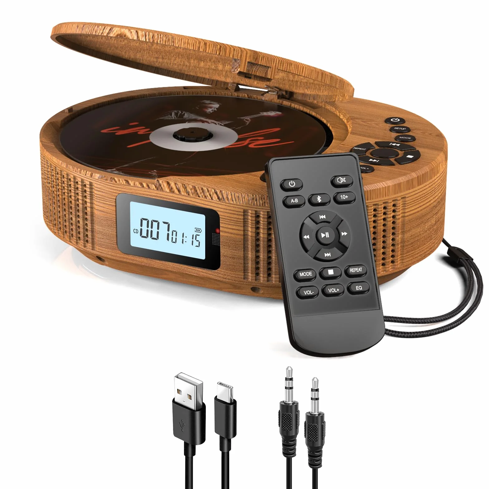 Lecteur CD Boombox Bluetooth 2en1 Portable Rechargeable Radio FM AUX USB
