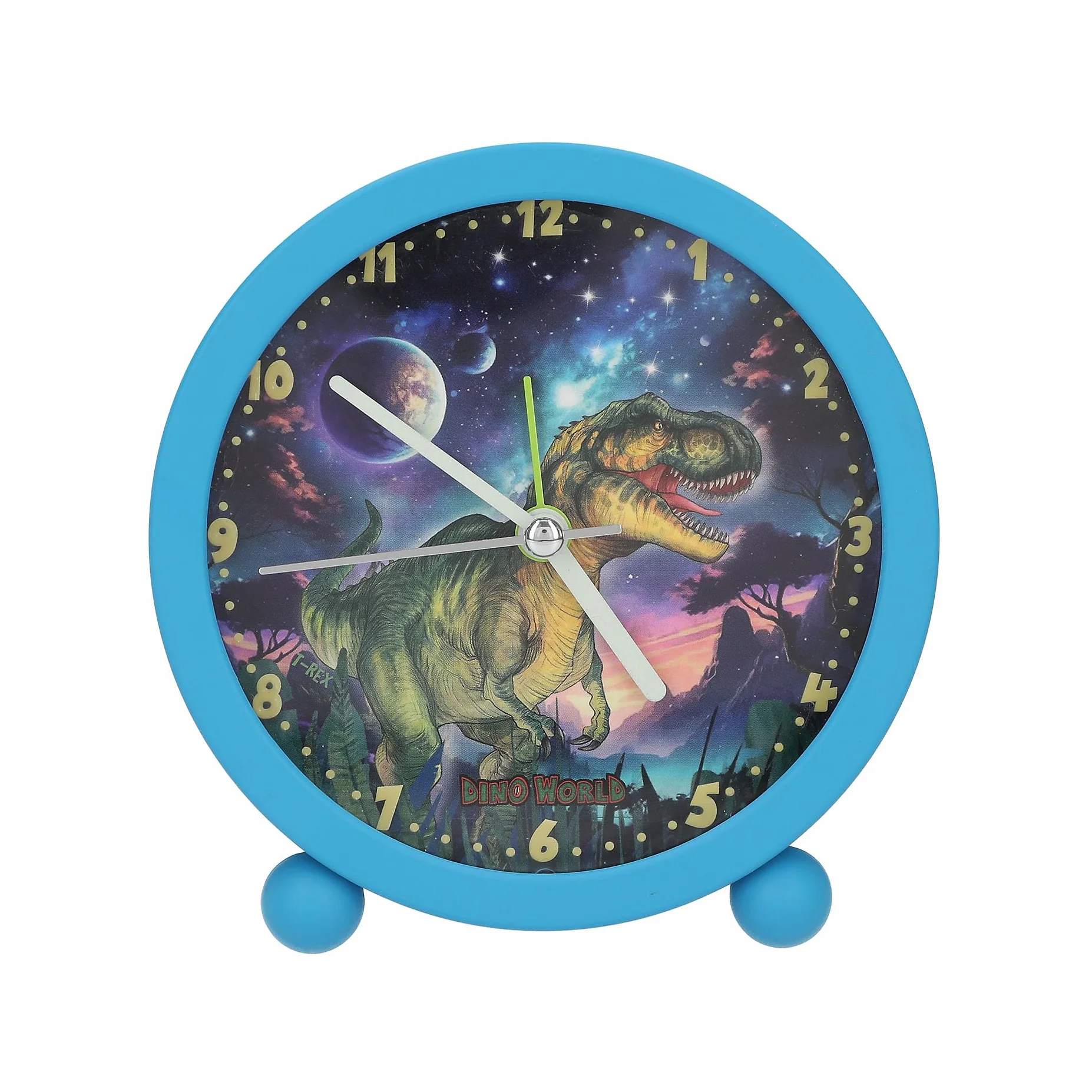 Depesche Dino World Galaxy Réveil Enfants Bleu Dinosaure Horloge Silencieuse Lumière Pile Incluse