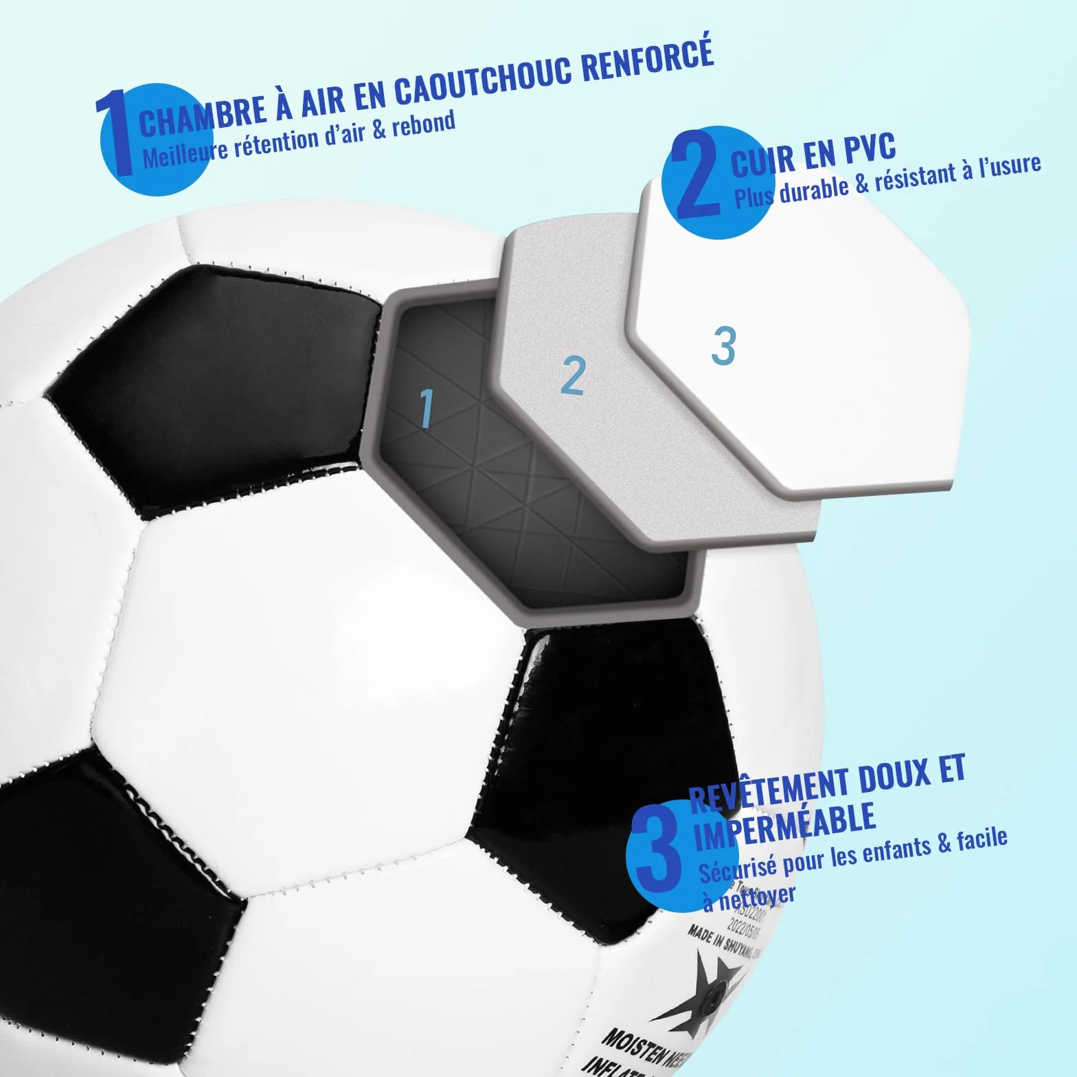 U&C Planet Ballon de Football Enfant Taille 3 avec Pompe – Noir et Blanc, Jeux Extérieur, Entraînement Durable, Cadeau 3-8 Ans