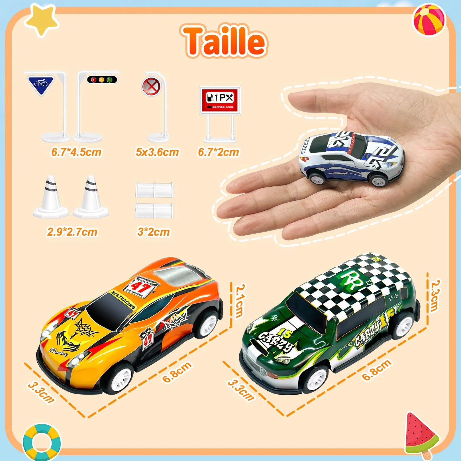 Coffret Petite Voiture Enfant, Lot Voiture Miniature en Metal 1/64, 22 Voitures Jouets avec 8 Barrage Routier, Voiture à Friction pour Enfants 3-8 Ans