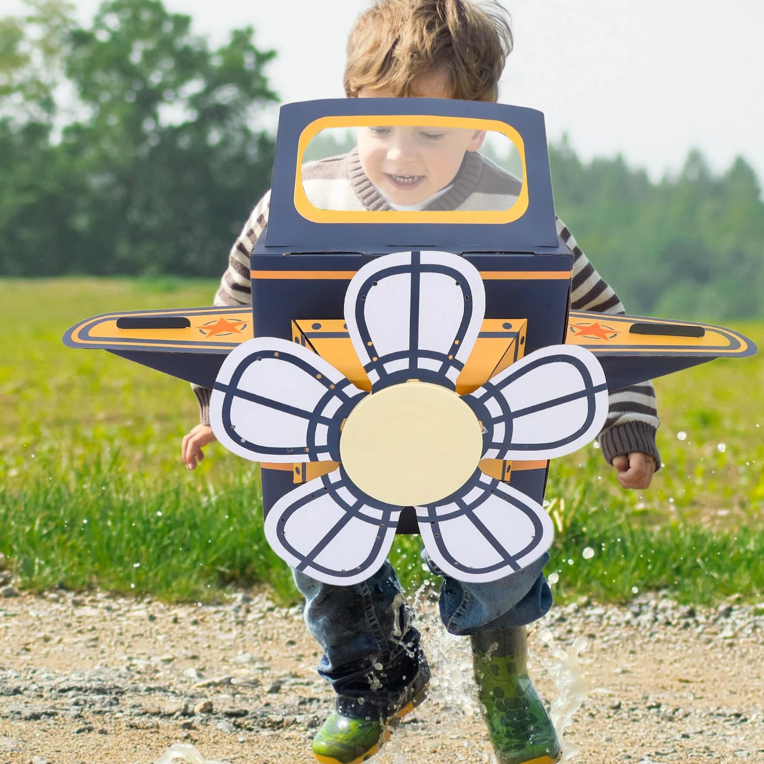 TEHAUX Avion Jouet en Carton avec Ventilateur Rotatif - Jouet Éducatif Créatif pour Enfants 30.5x36.4x18.1 Pouces