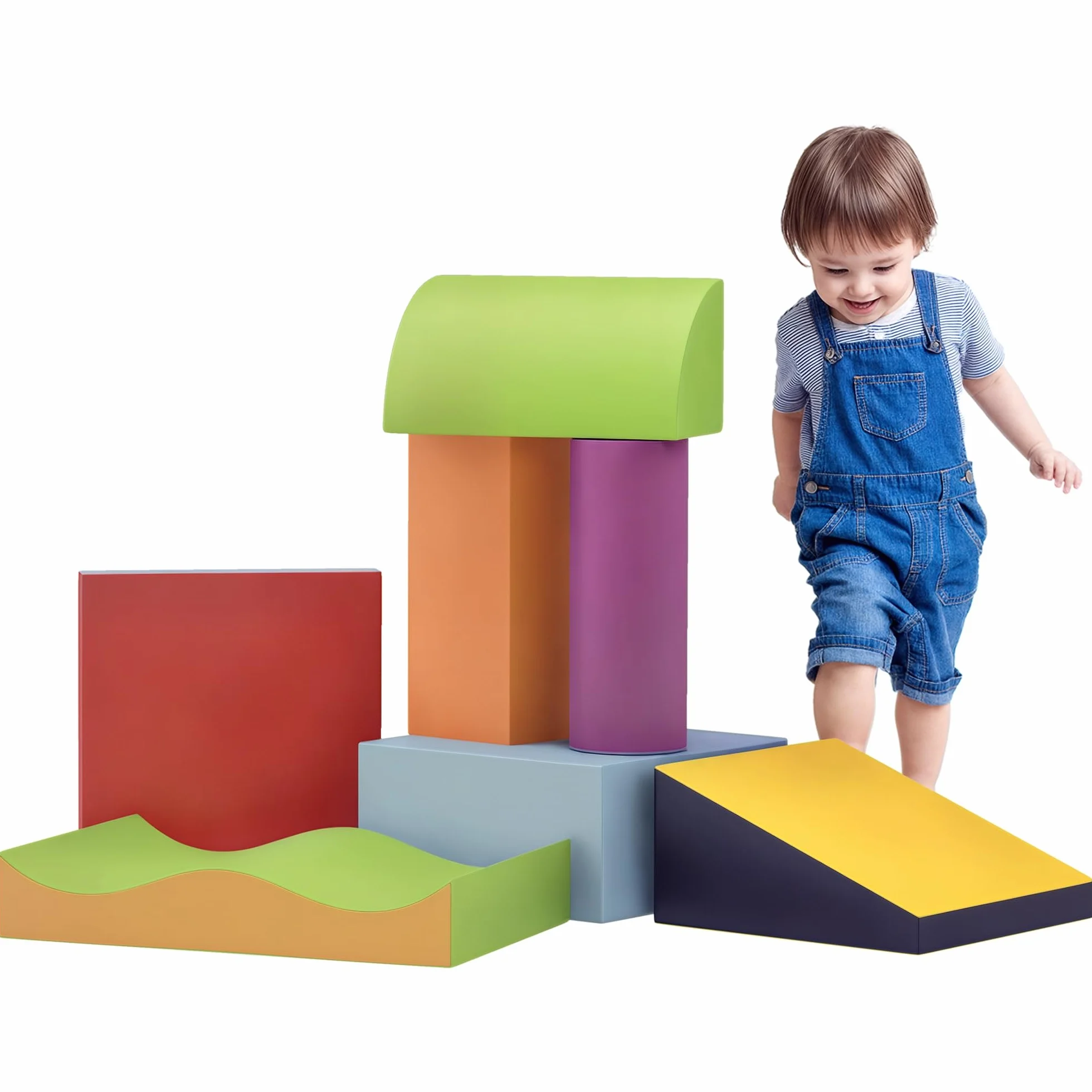 HOMCOM Parcours motricité bébé 7PCS Blocs Construction Mousse EPE Housse polyuréthane Jouets éducatifs Enfants Multicolore