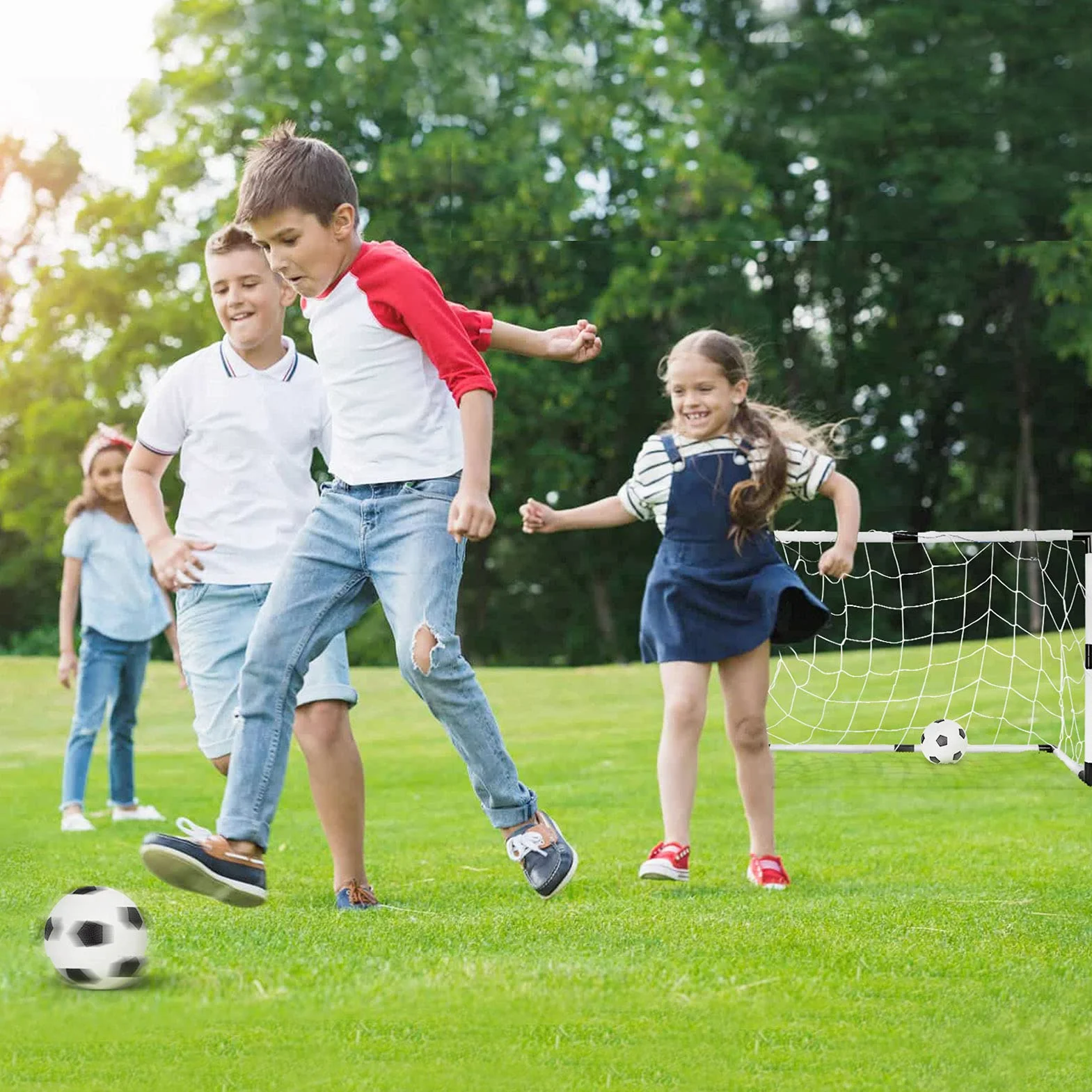 Cage de Football Lot de 2 Buts avec Balle, Jouet Sport Extérieur Intérieur