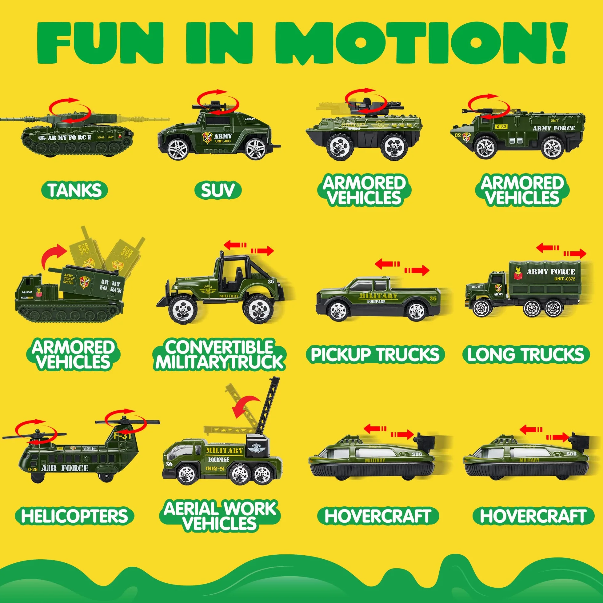 JOYIN 25 en 1 Camion Militaire Moulage sous Pression Véhicule de l'armée avec lumières et Sons, Cadeau pour garçons 3+ (Vert)