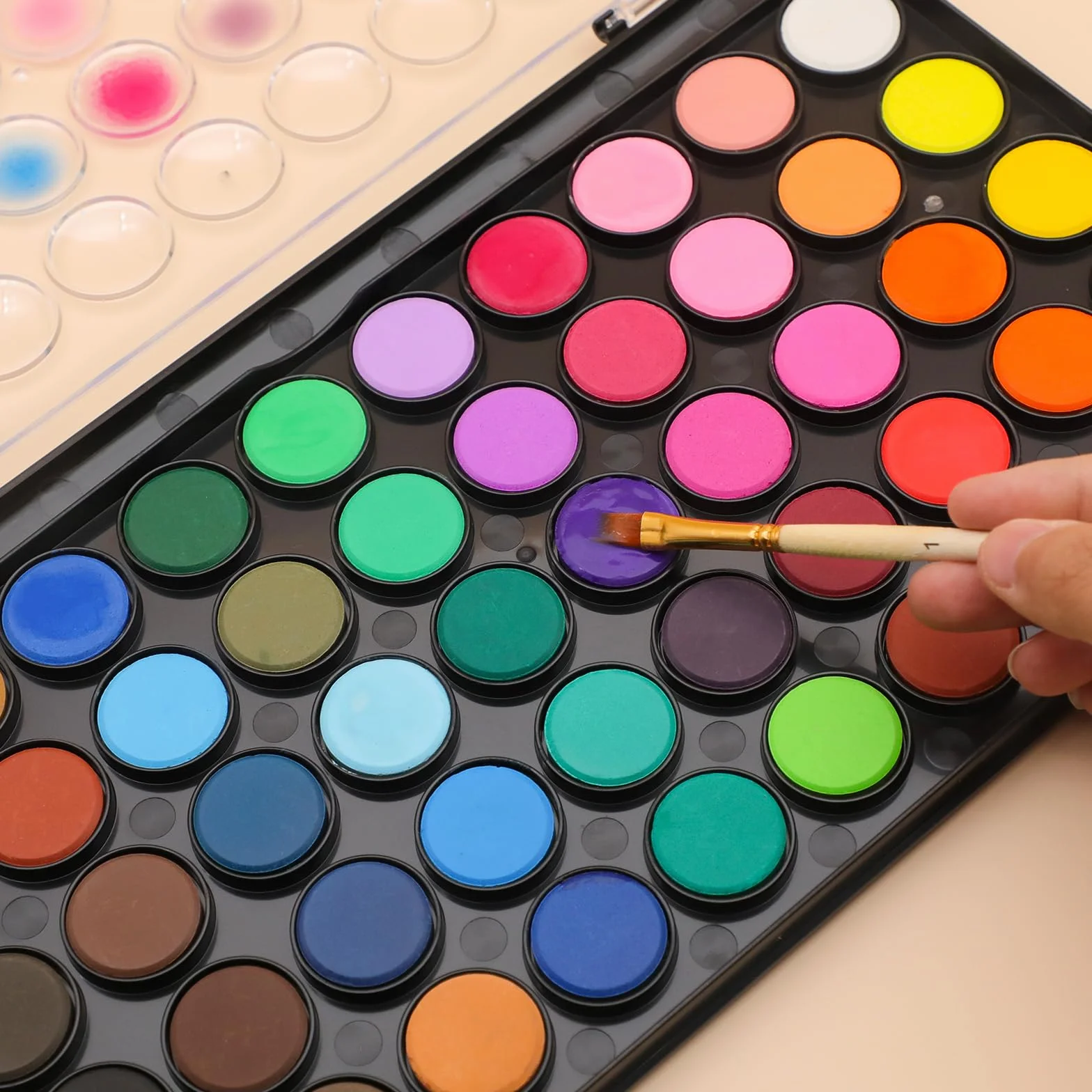 Artecho Ensemble de peinture aquarelle 48 couleurs avec pinceau à eau et pinceau classique