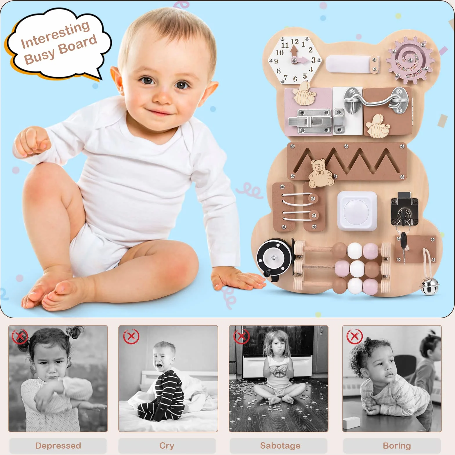Busy Board Tableau Activité Montessori Jouets en Bois Sensorielle pour Tout-Petits