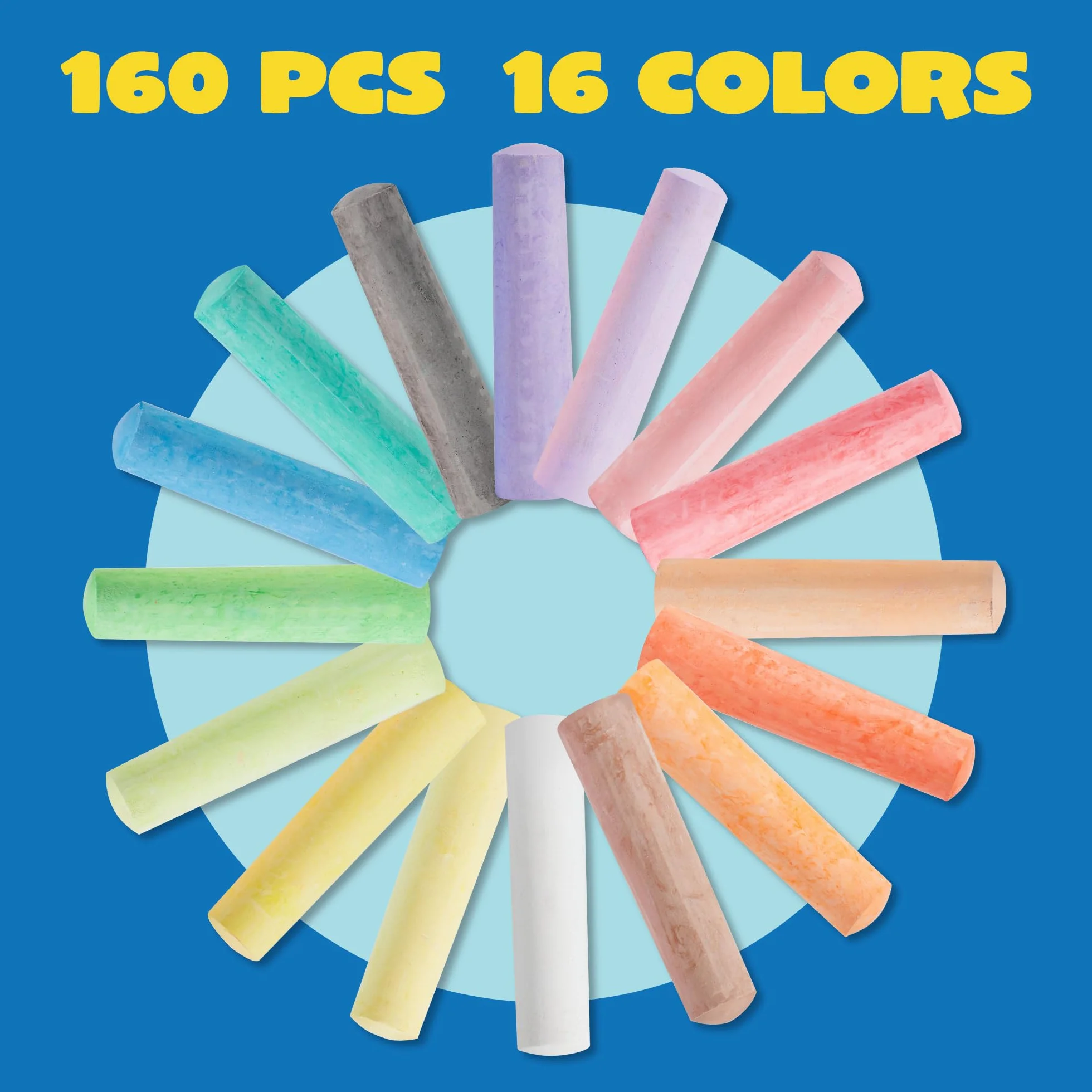 JOYIN Lot de 160 craies de trottoir lavables non toxiques pour jeux d'art en plein air
