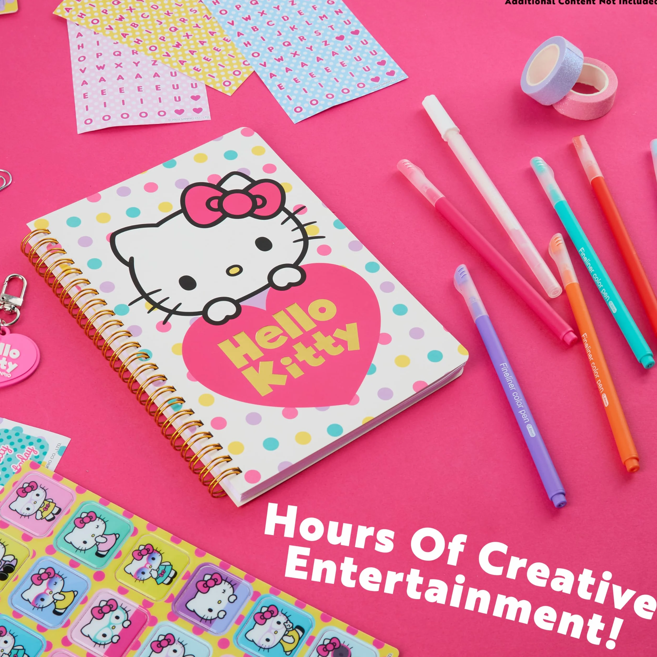 Hello Kitty Journaling Kit DIY pour Fille et Ados, Carnet A5, Autocollants, Porte Clés, Notes Autocollantes (Rose)
