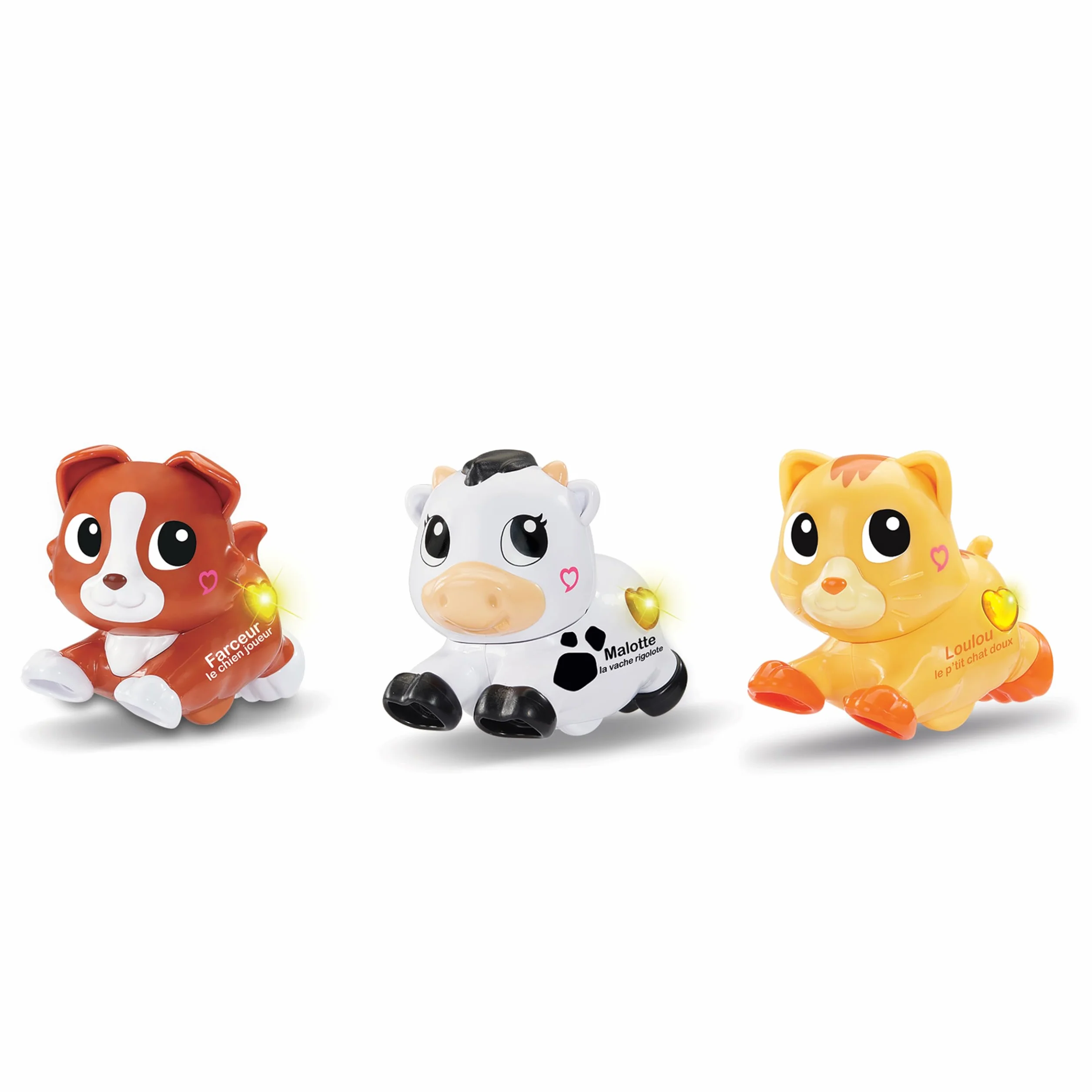 VTech Tut Tut Animo Bisous Coffret Trio 3 Animaux Interactifs à roulettes Chat Chien Vache Jouets Musicaux Cadeau Enfant 1-5 Ans