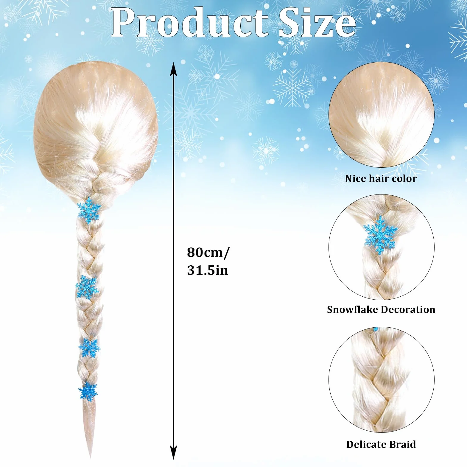 Perruque Reine des Neiges Princesse Elsa Blonde Enfant Fille Cosplay Carnaval Halloween