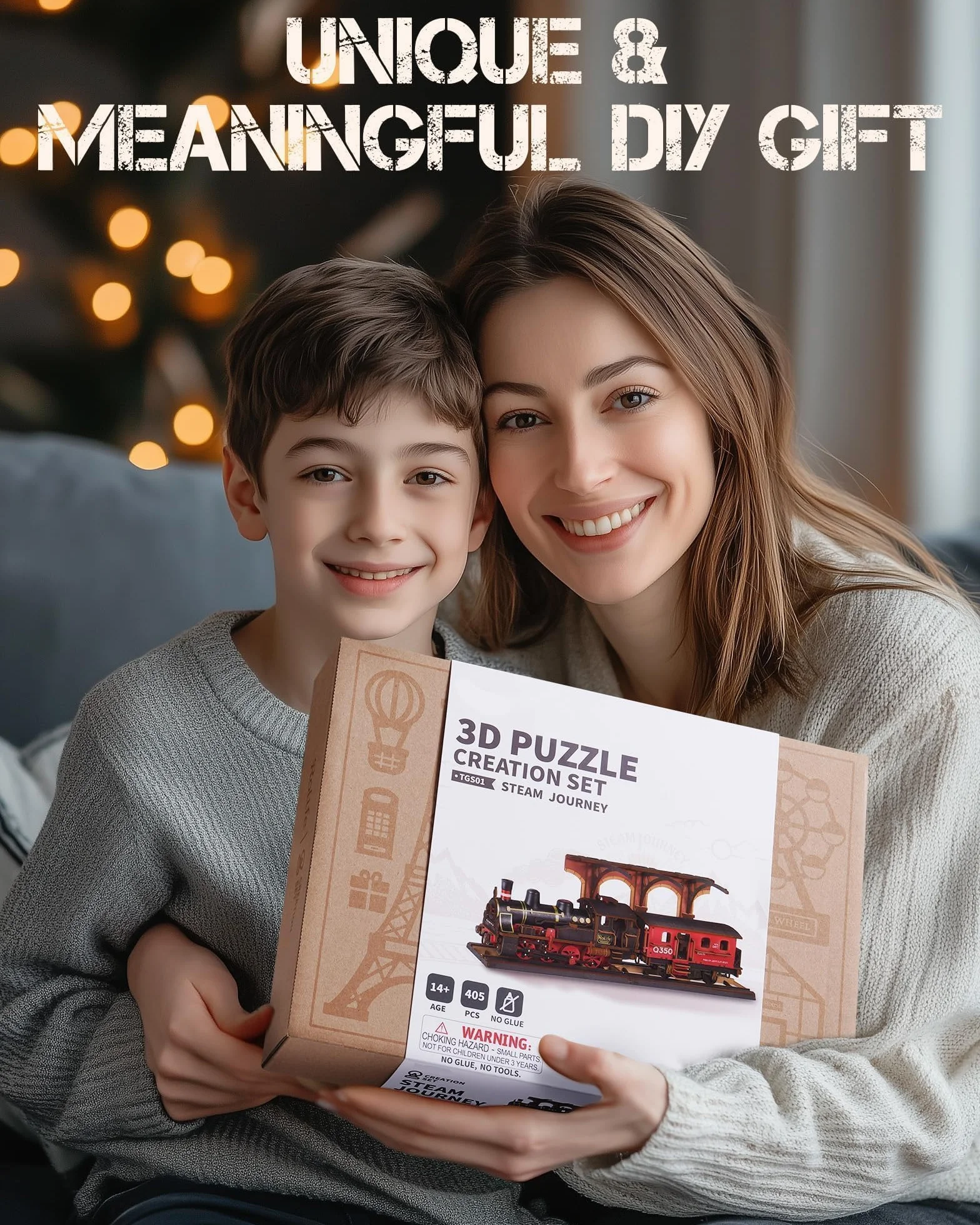 Puzzle 3D Train À Vapeur, Maquette en Bois A Construire pour Adultes, Cadeau DIY Vintage