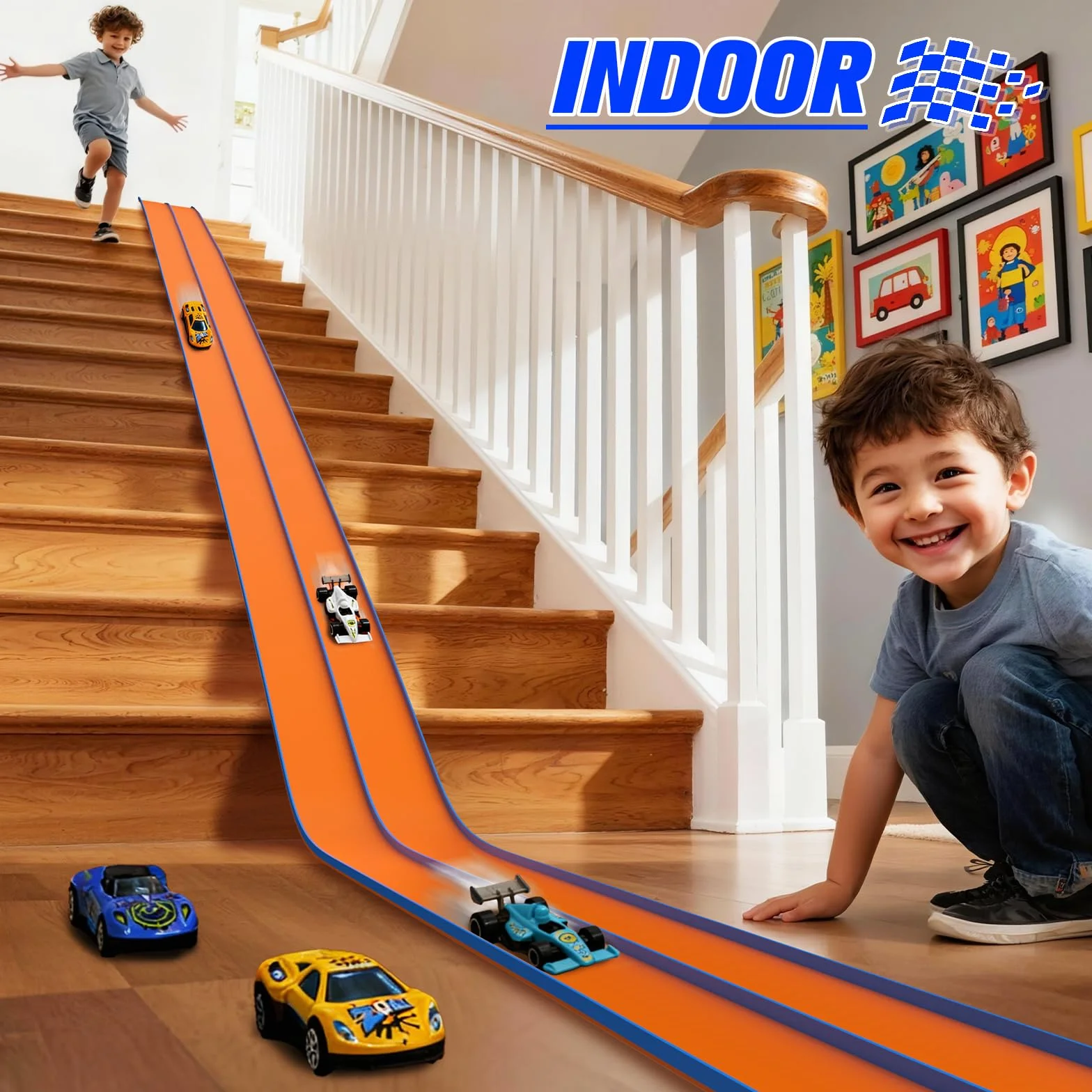 ACELIFE Circuits de Course de Voitures Flexibles 4,5 m avec 6 Voitures Piste Double Rampes pour Voitures 1/64 Jouet Enfants 3 Ans