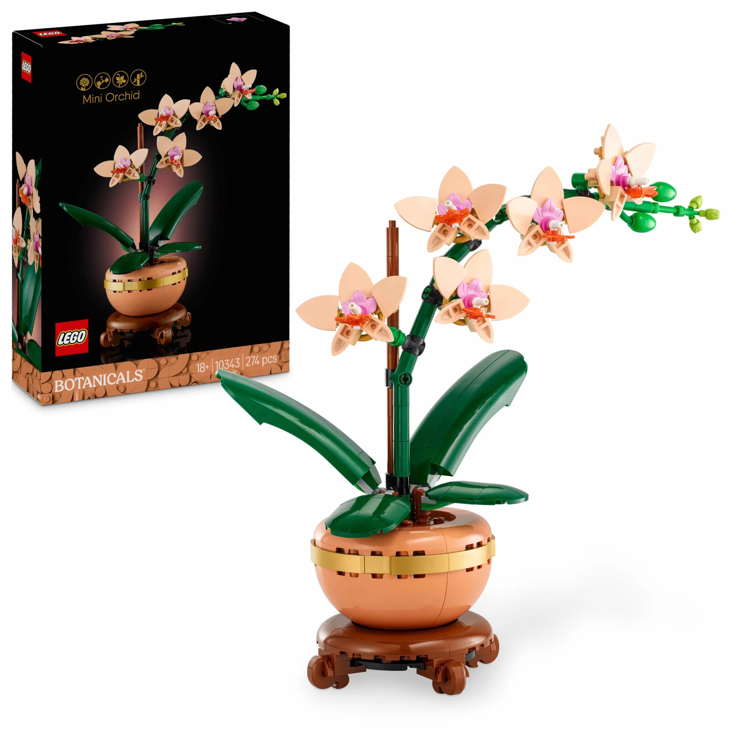 LEGO Botanicals L’Orchidée Miniature 10343 Fleurs Artificielles pour Adulte Plante avec Pot Style Terracotta Décoration Intérieure