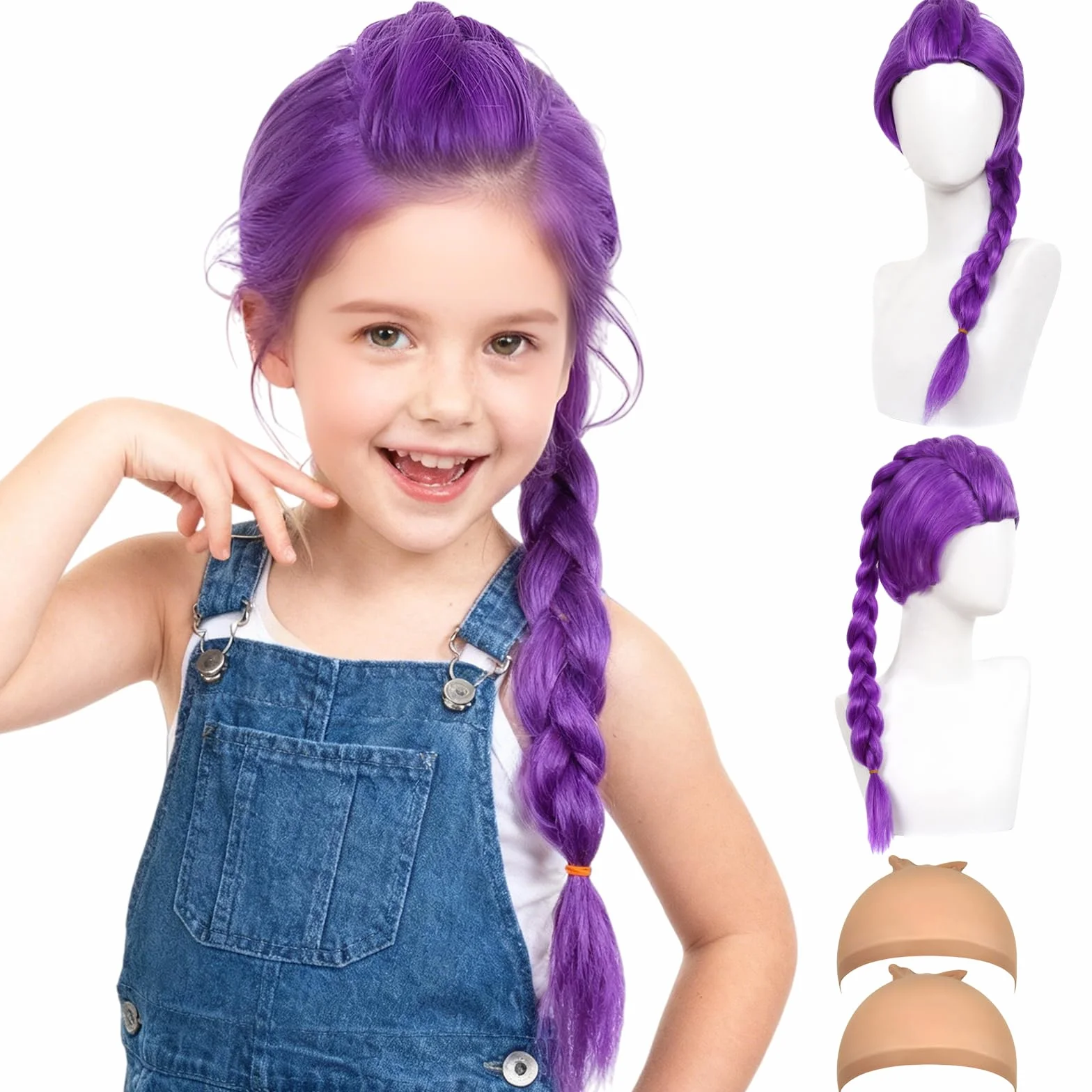 Perruque Cosplay avec Tresses Violettes pour Femmes Hommes Enfants, Perruque Réaliste Déguisement Halloween Fête Carnaval