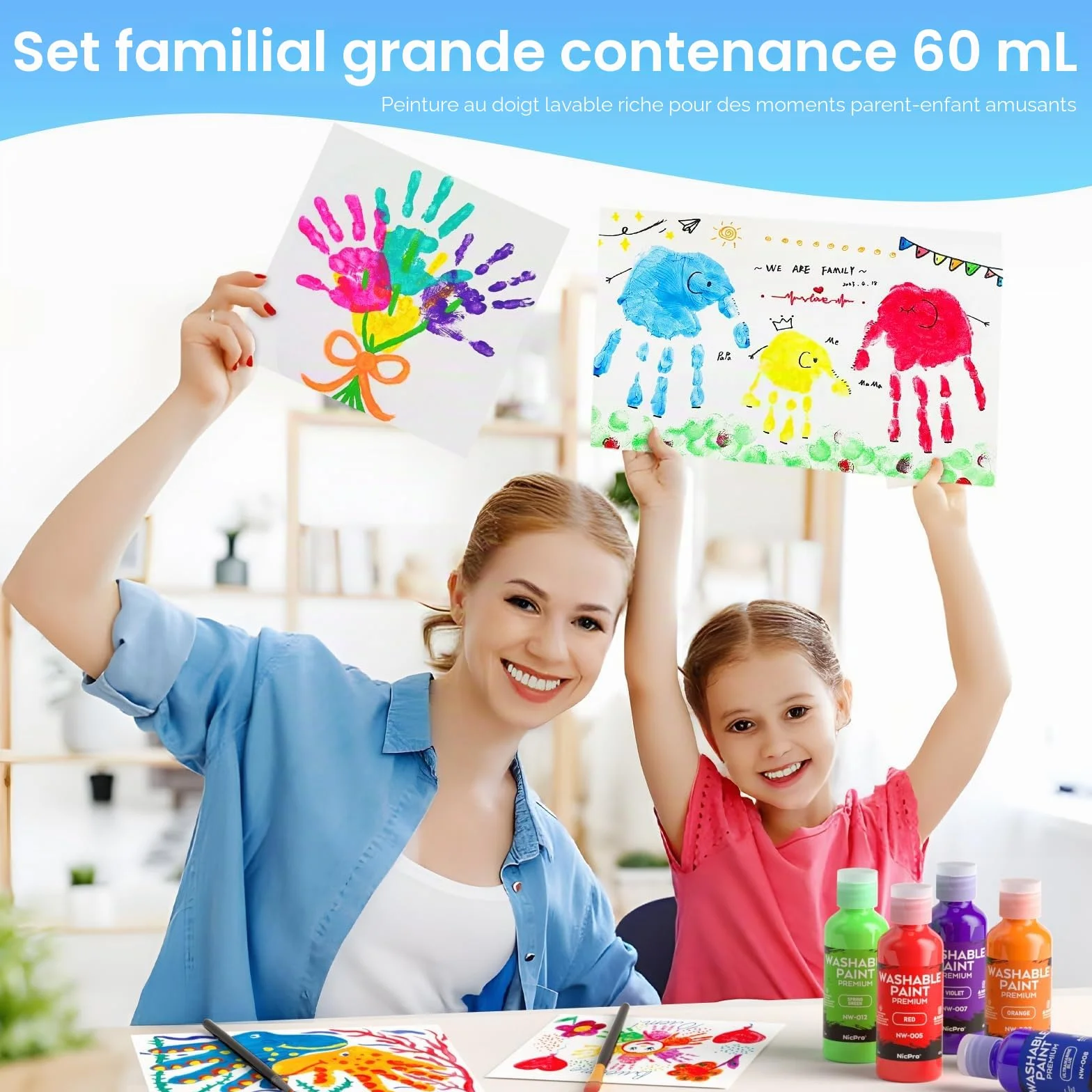 Nicpro Peinture au Doigt Enfant 60 ml 12 Couleurs Tempera Liquide Lavable Non Toxique