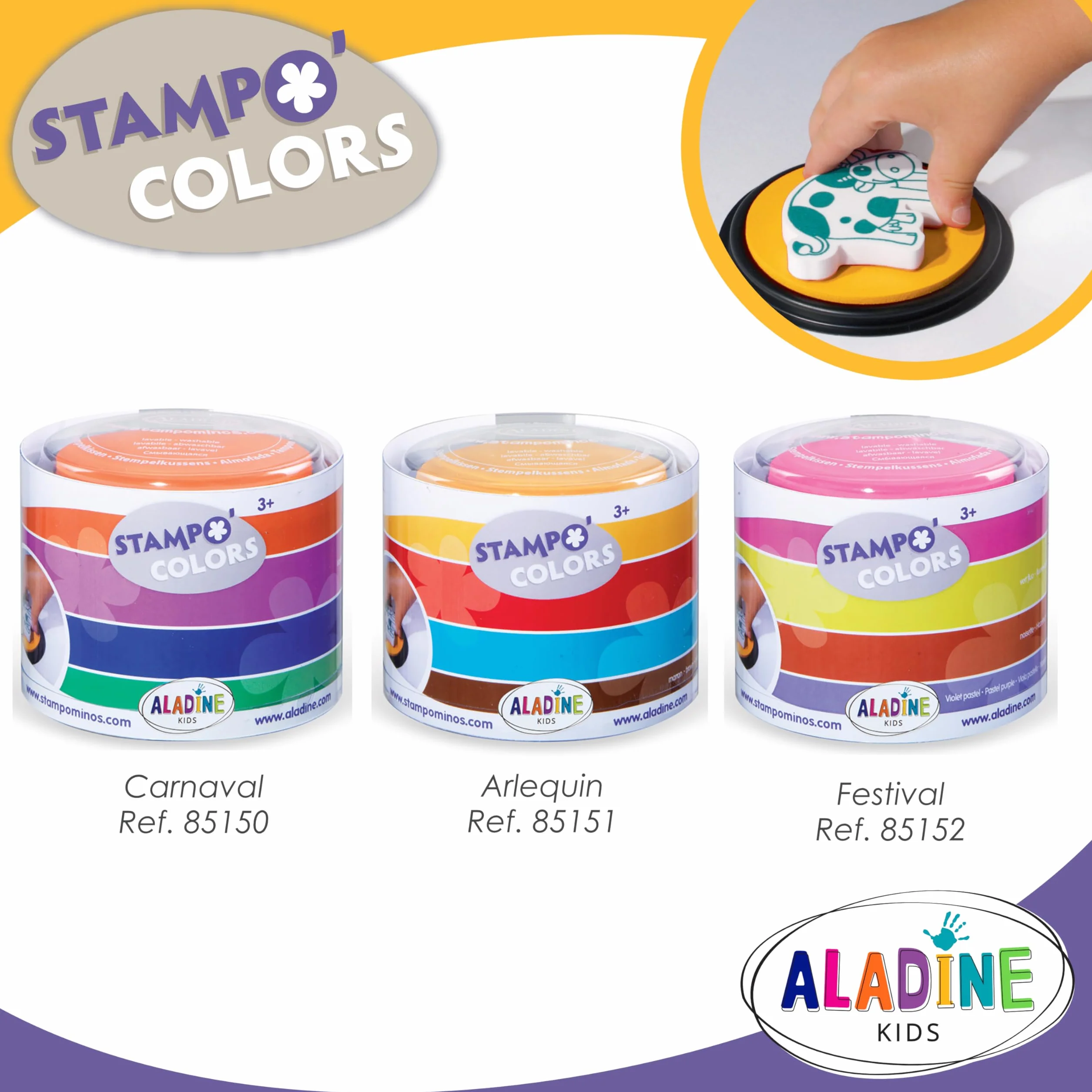Aladine Stampo Colors Arlequin Encreurs Taille XL Encre Lavable Boîte de 4 Grand Format pour Enfants Dès 3 ans