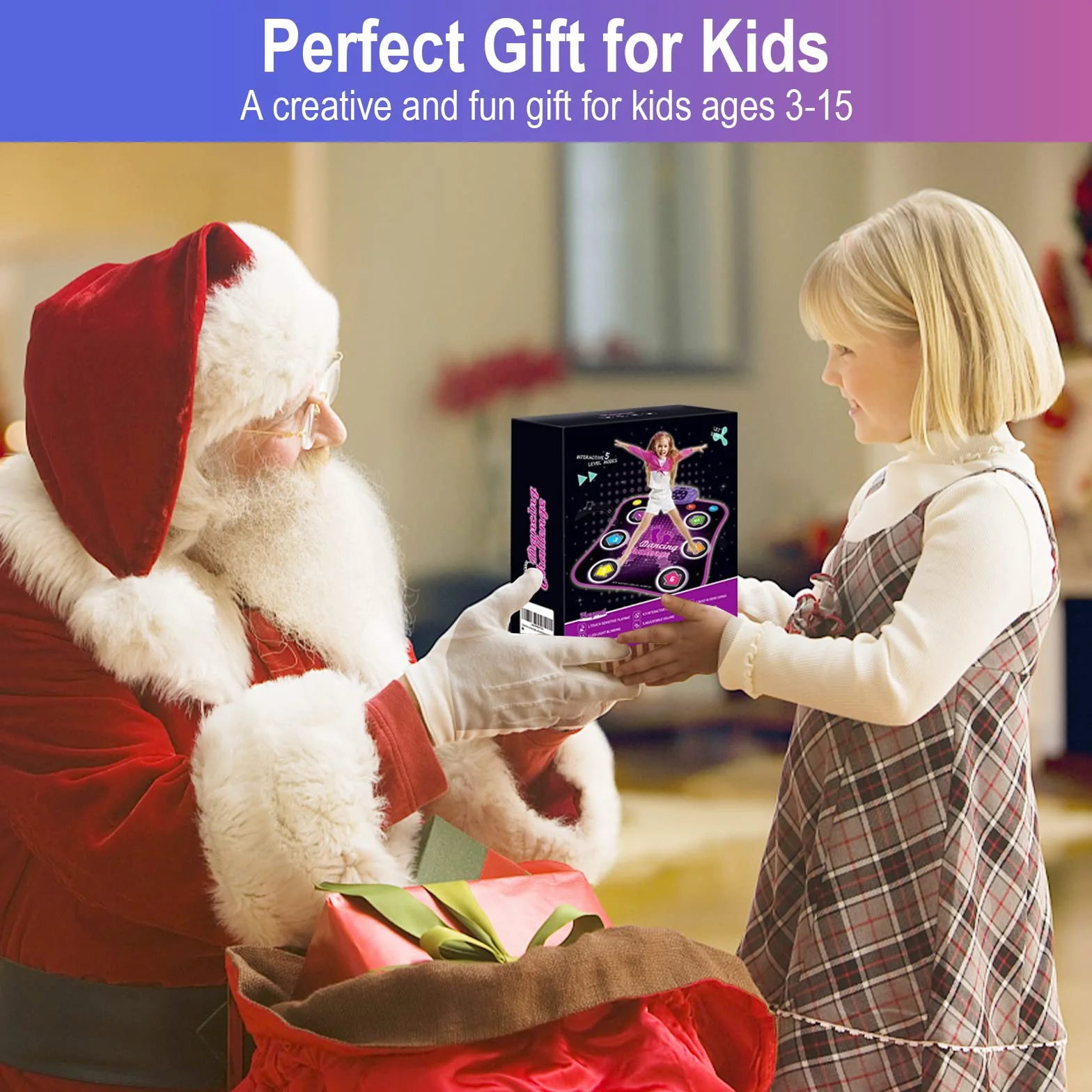 Tapis de Danse Enfants Filles Bluetooth LED Lumière Musique avec 6 Flèches Volume Réglable Cadeau