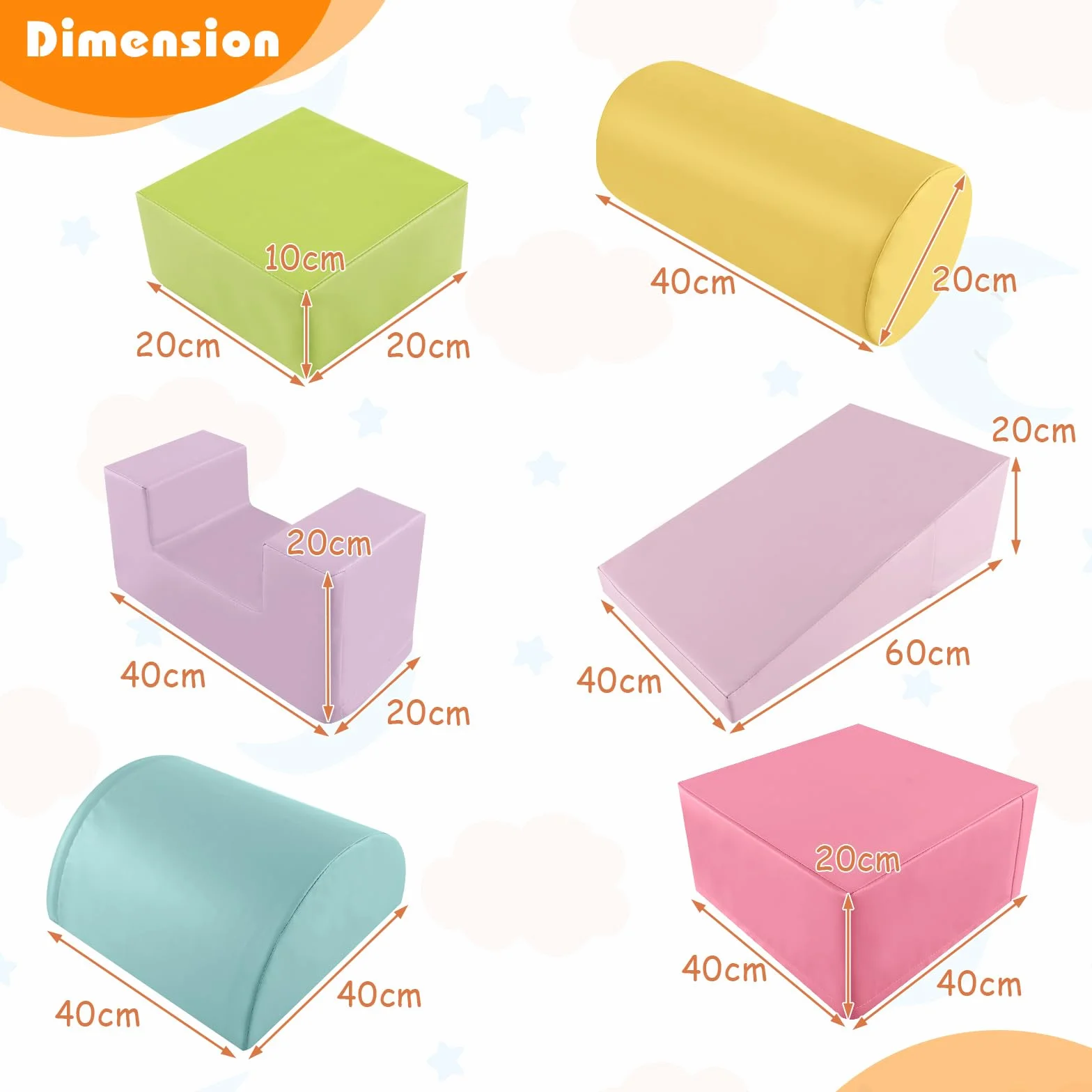 COSTWAY Parcours Motricité Bébé en Mousse EPE avec Housse PU, 6 Pièces, Jouets Éducatifs Rose+Jaune