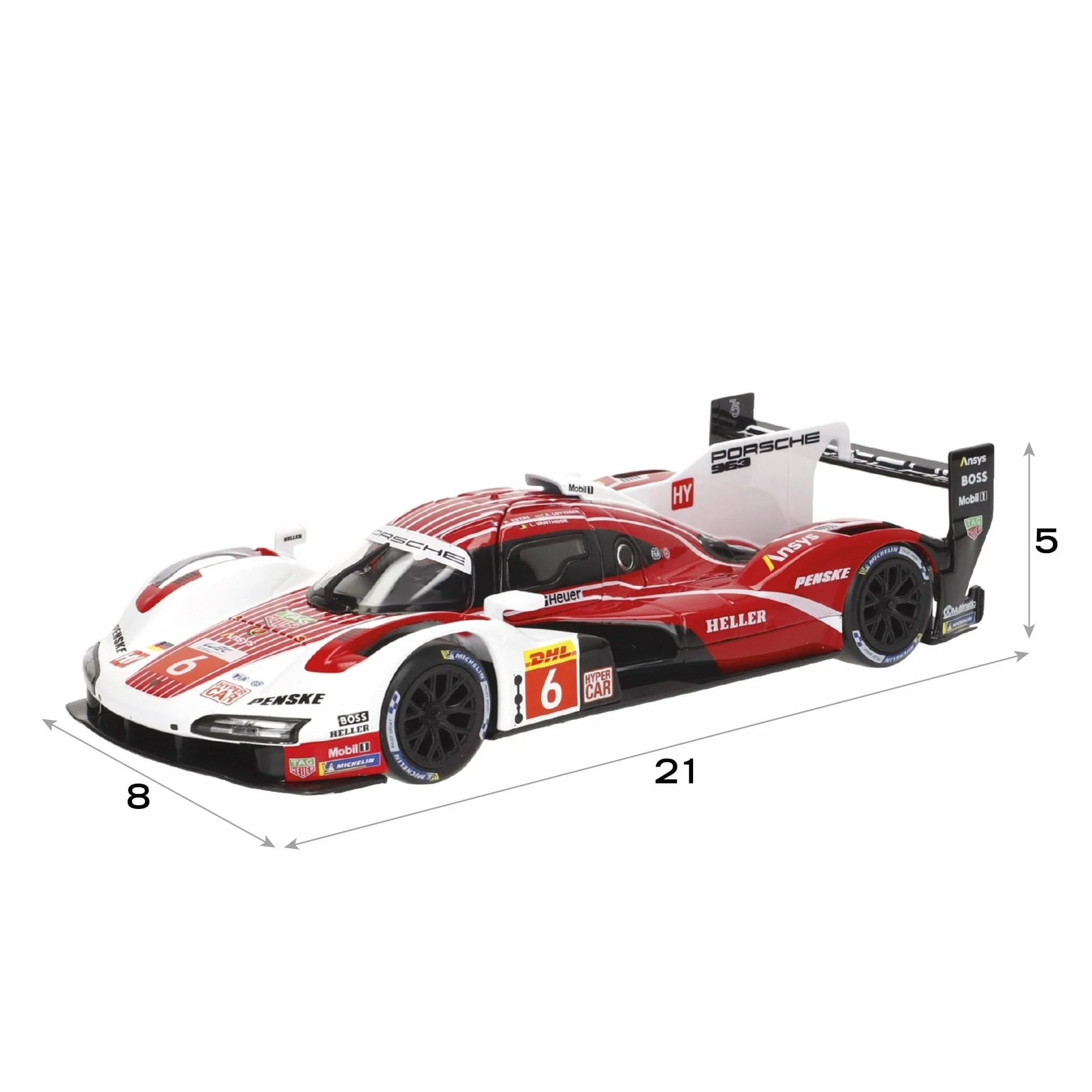 Bburago Porsche Penske 963#6 Voiture Diecast 1:24 Réplique Rouge Blanc Portes Ouvrables