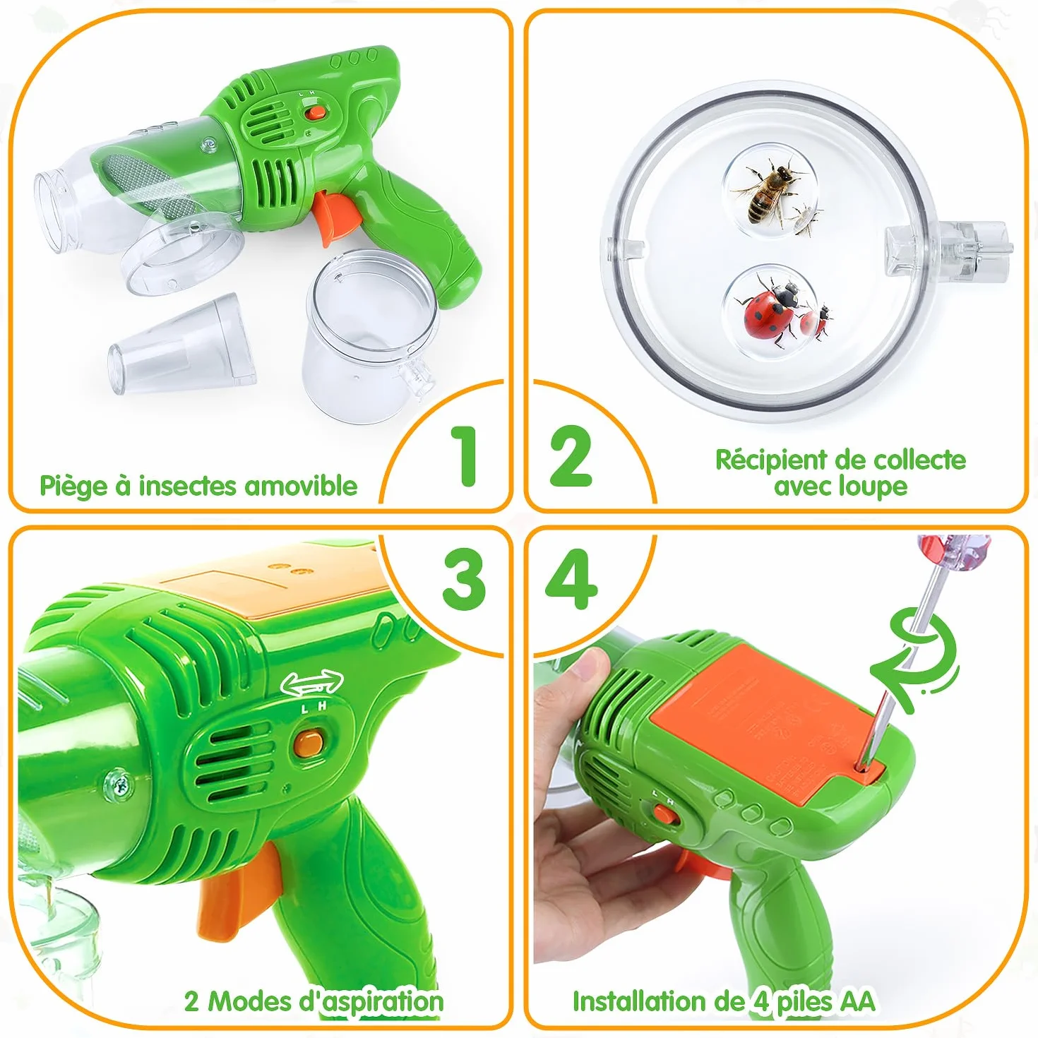 PLAY Aspirateur Insecte Enfants avec Loupes, Attrape Araignée Super Puissante, Jouets Extérieur Cadeaux 3+ Ans