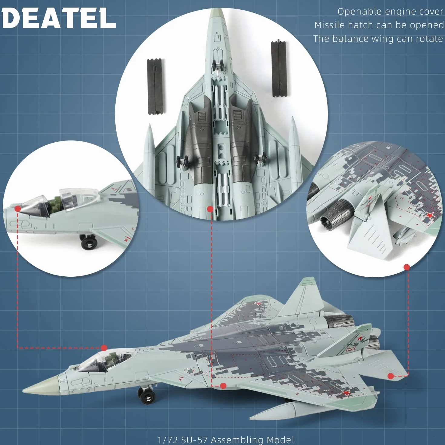 SEBUNAS Kit de maquette d'avion de chasse SU-57 échelle 1:72 plastique 39 pièces
