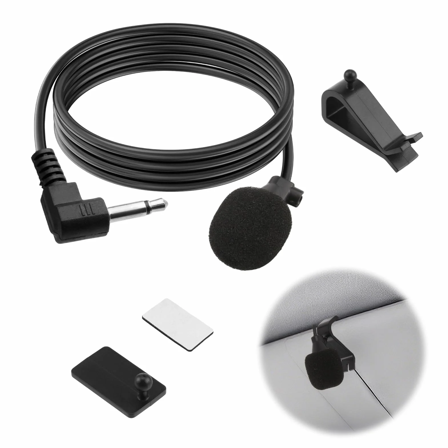 Microphone Externe 3,5 mm avec Pince en U et Câble 3 m pour Autoradio Appels Mains Libres