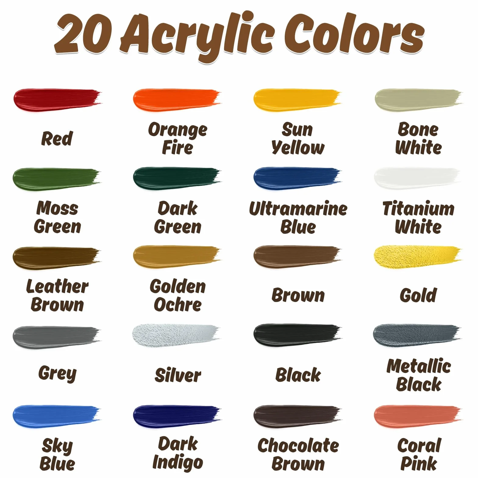 Kit de Peinture pour Maquettes 20 Couleurs Acryliques avec 3 Pinceaux pour Aérographe Wargames Miniatures