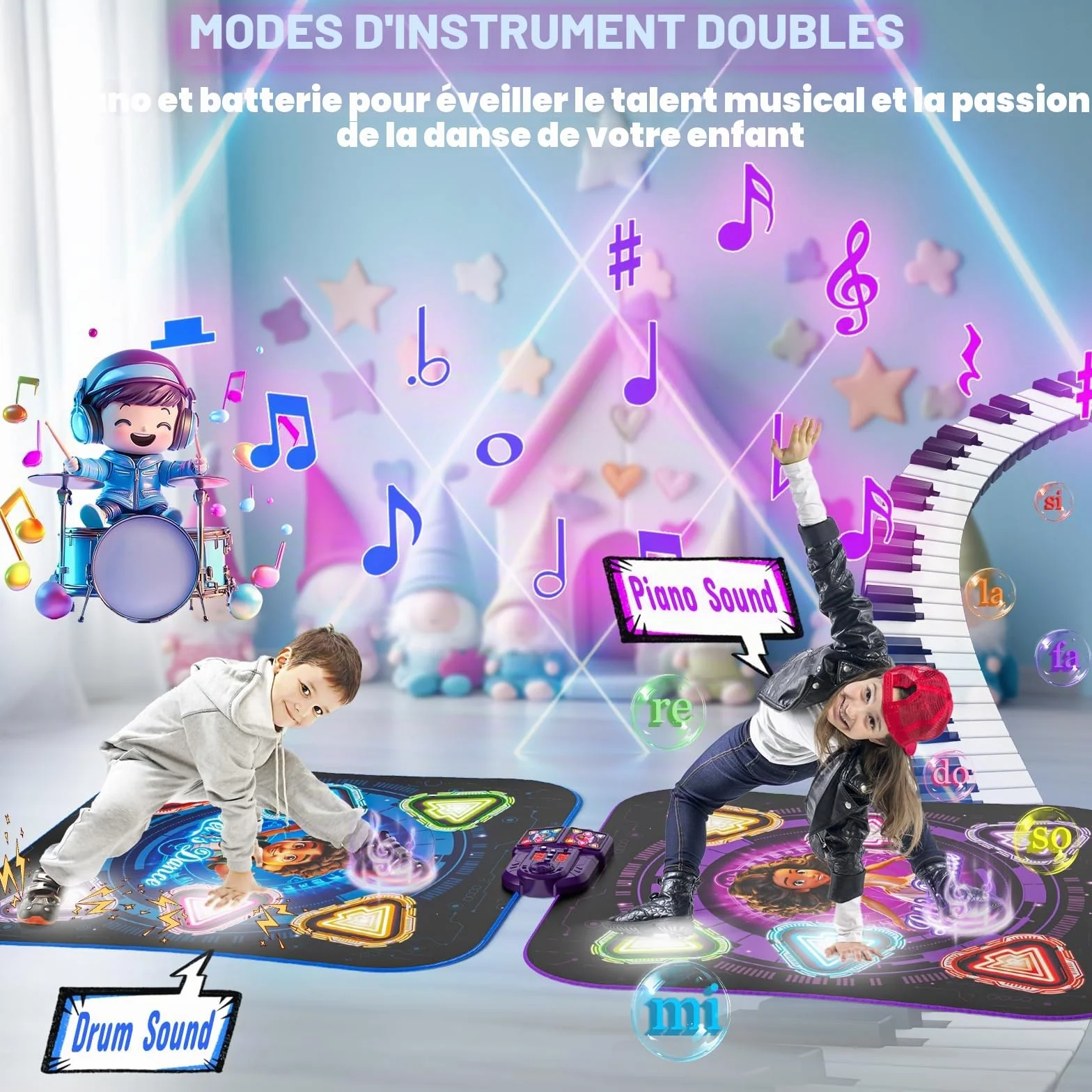 Tapis de Danse Musical Bluetooth 12 Boutons Lumineux pour Enfants 3-12 Ans