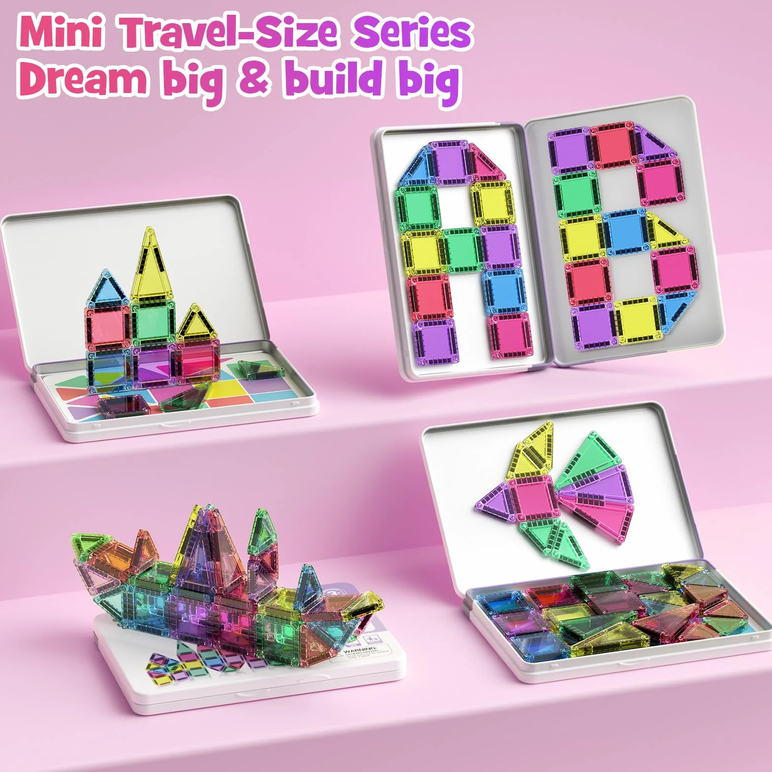 Blocs Magnétiques de Voyage 40 Pièces - Mini Tuiles Magnétiques Jouets STEM Montessori pour Enfants 3 Ans et Plus