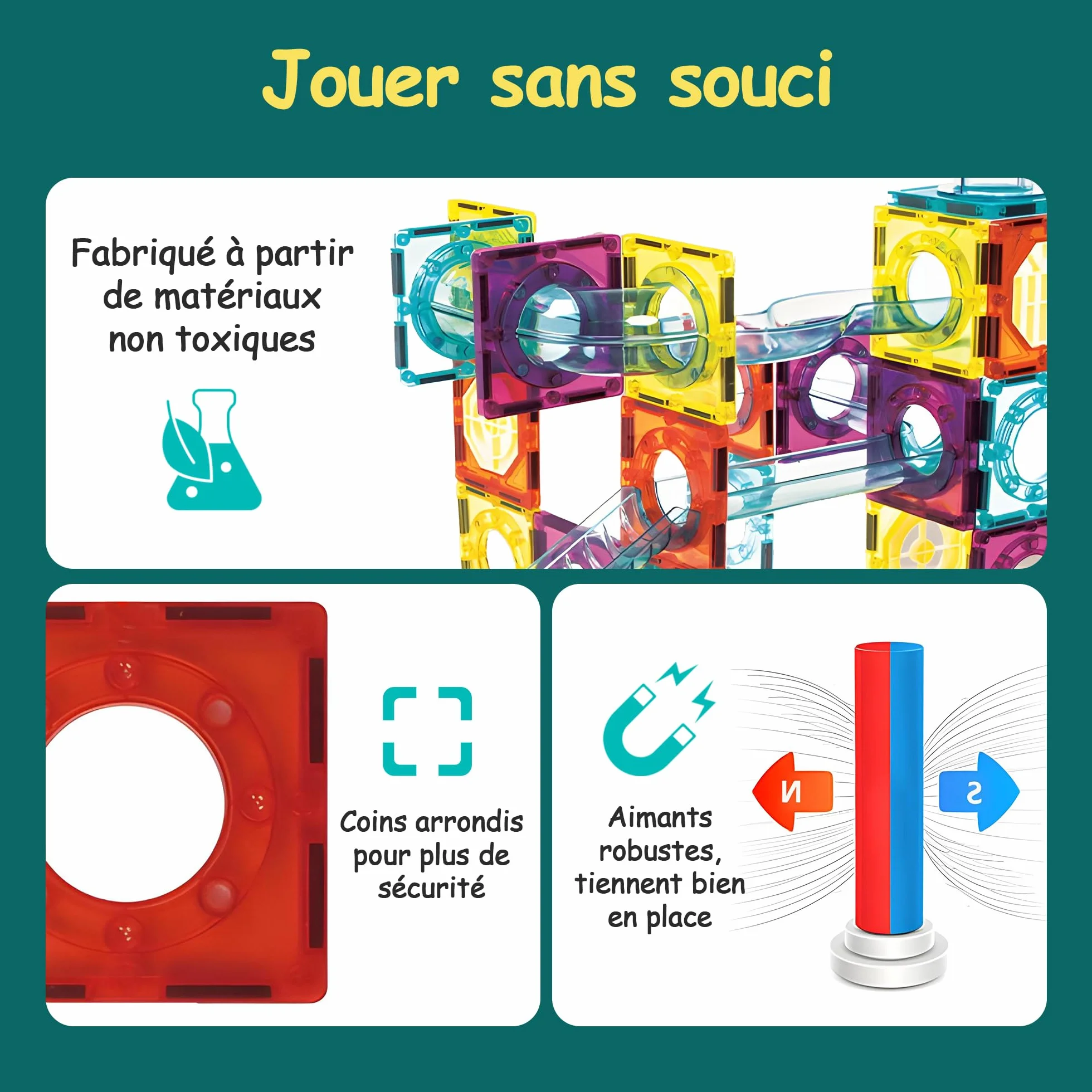 Olvy Blocs Magnétiques Montessori Jouet de Construction 100 Tuiles Enfants 3 Ans