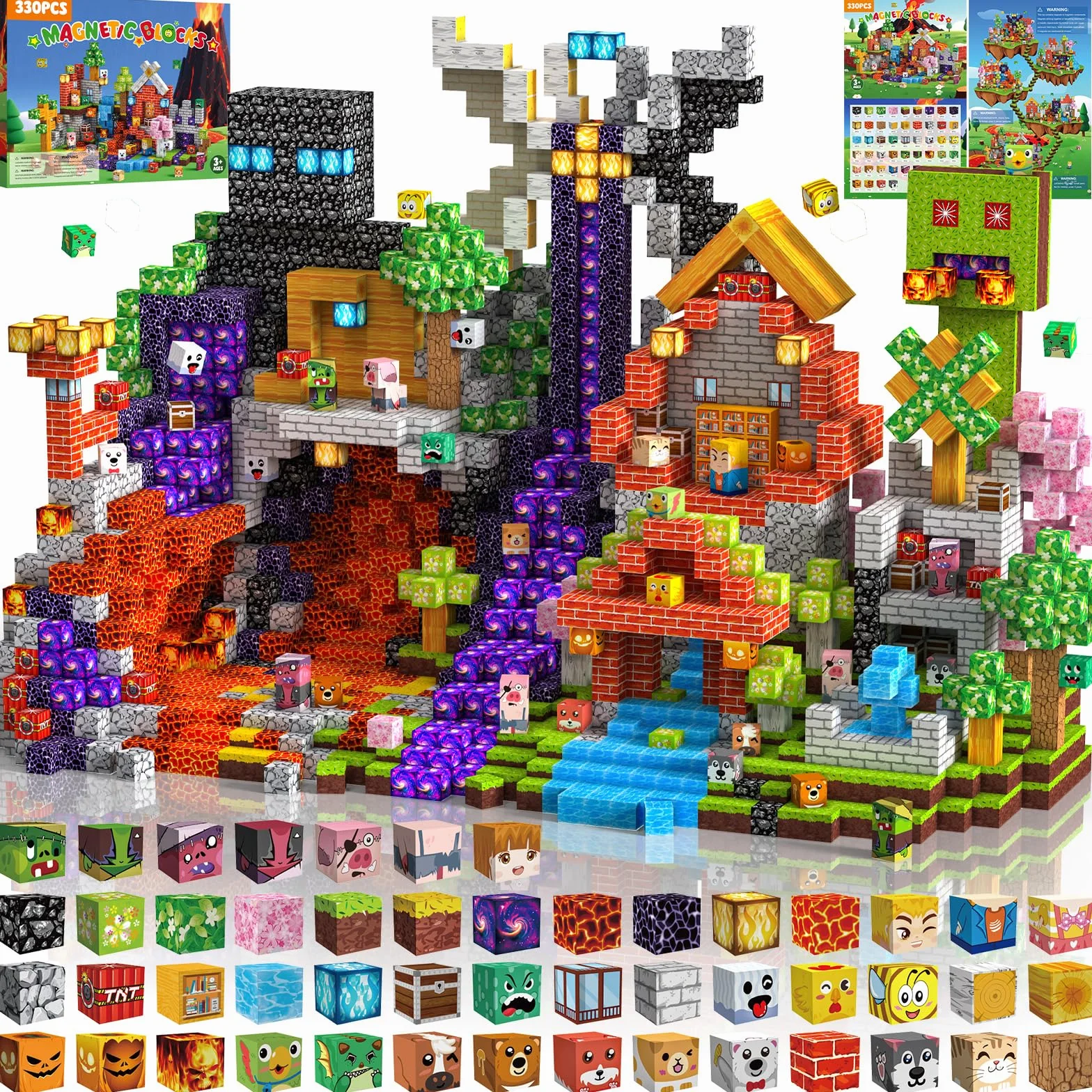 Magnetic Blocks 330 pièces Construction Magnétique Enfant 3+ Jeu Aimants Bloc Cube Montessori