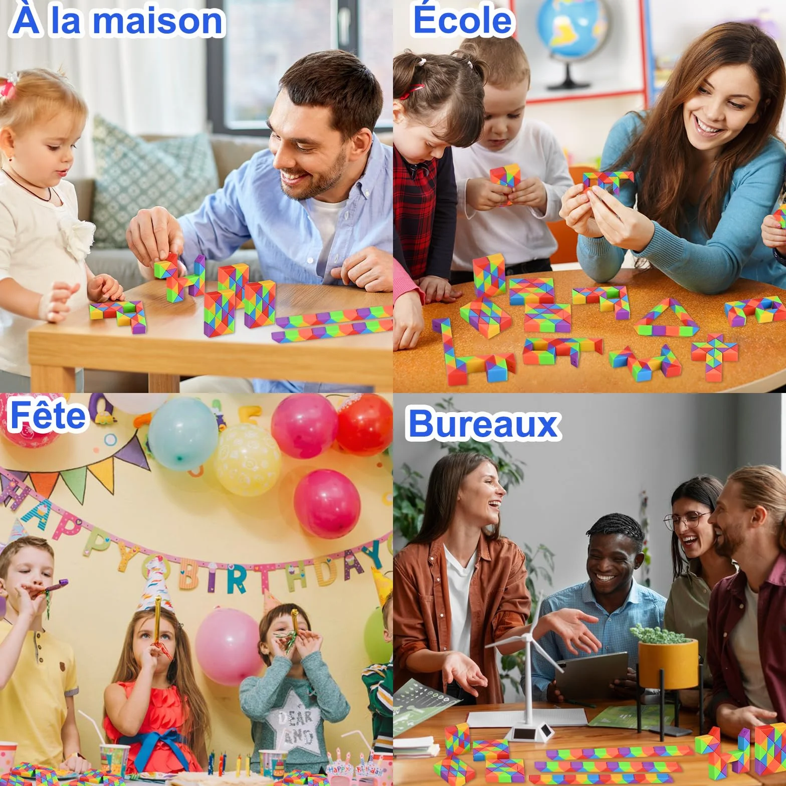 GOLDGE 15 pièces Serpent Magique Cube Puzzle Enfant Casse-Tête Jouets Arc-en-Ciel