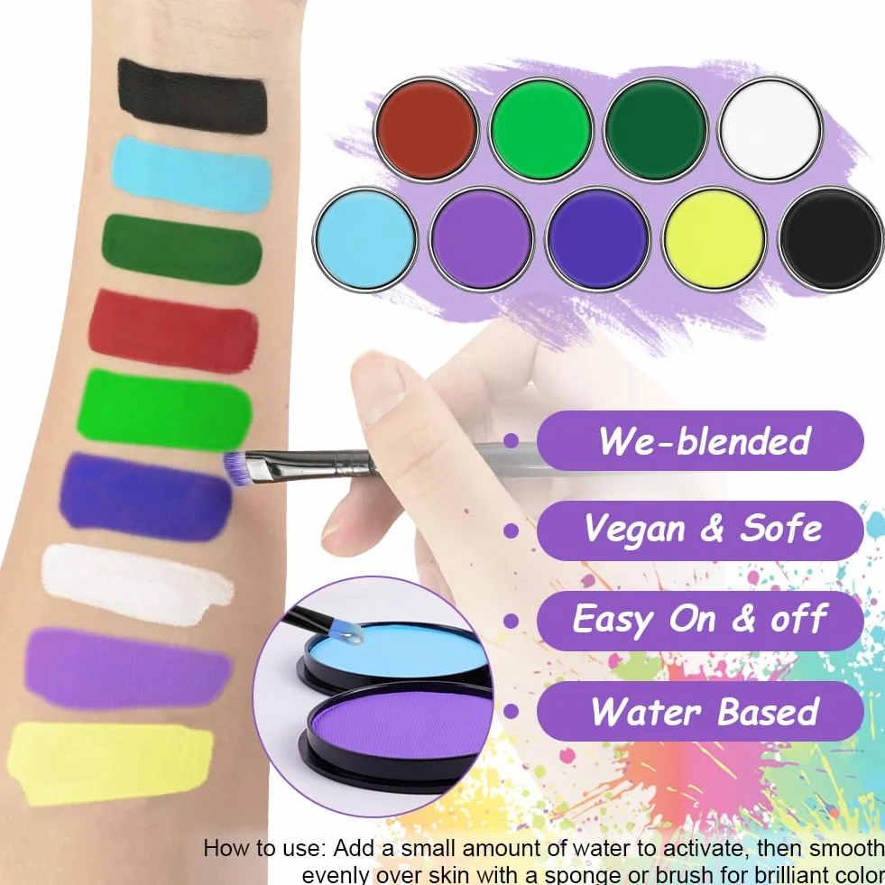 AOOWU Peinture Visage Corps 30g Maquillage Déguisement Lavable Enfants Adultes Cosplay Carnaval Halloween