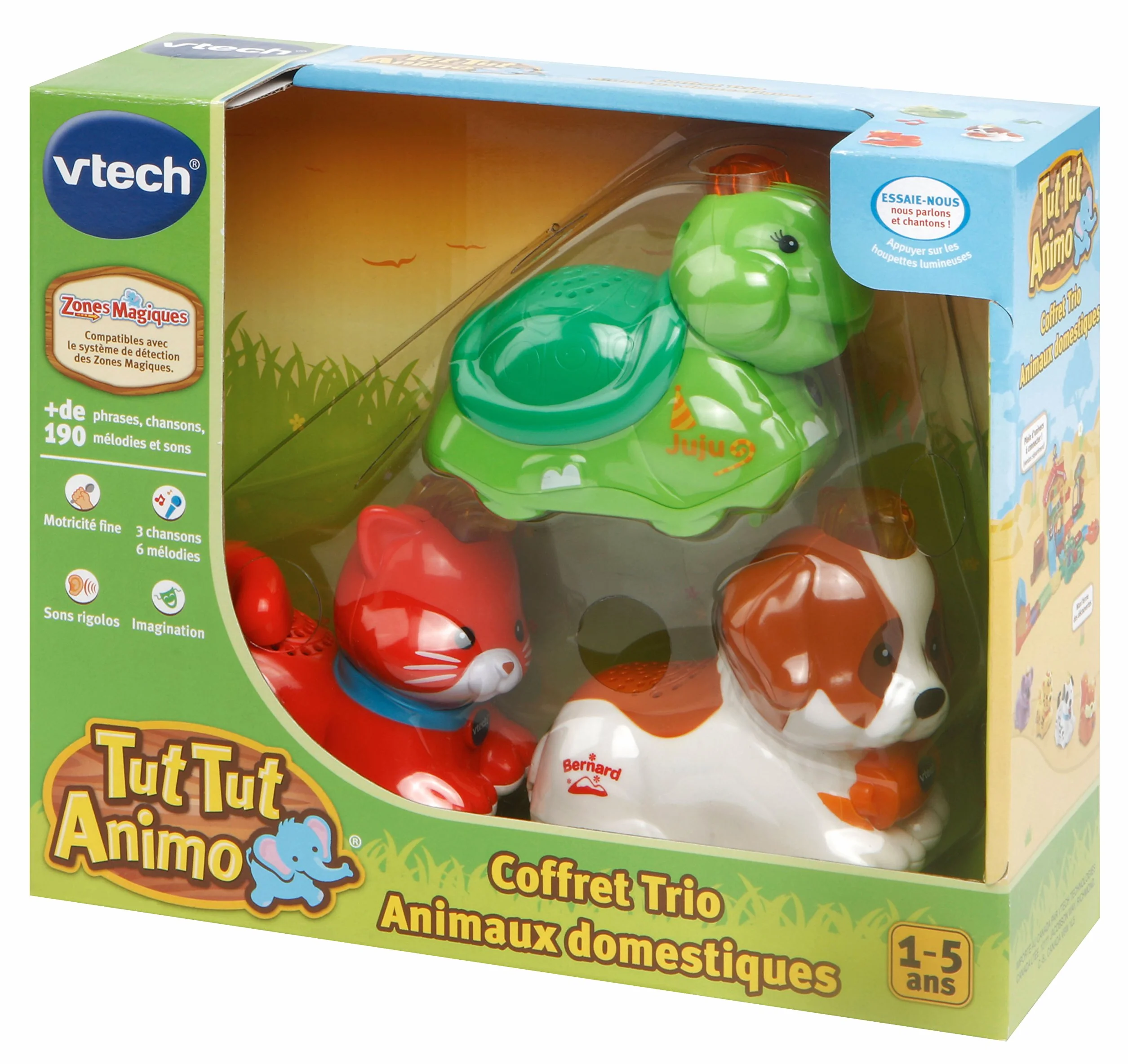VTech Tut Tut Animo Coffret Trio Domestique 3 Animaux Roulants Interactifs Chat Tortue Chien De Montagne Jouet Musical Sonore Cadeau Enfant 1-5 Ans