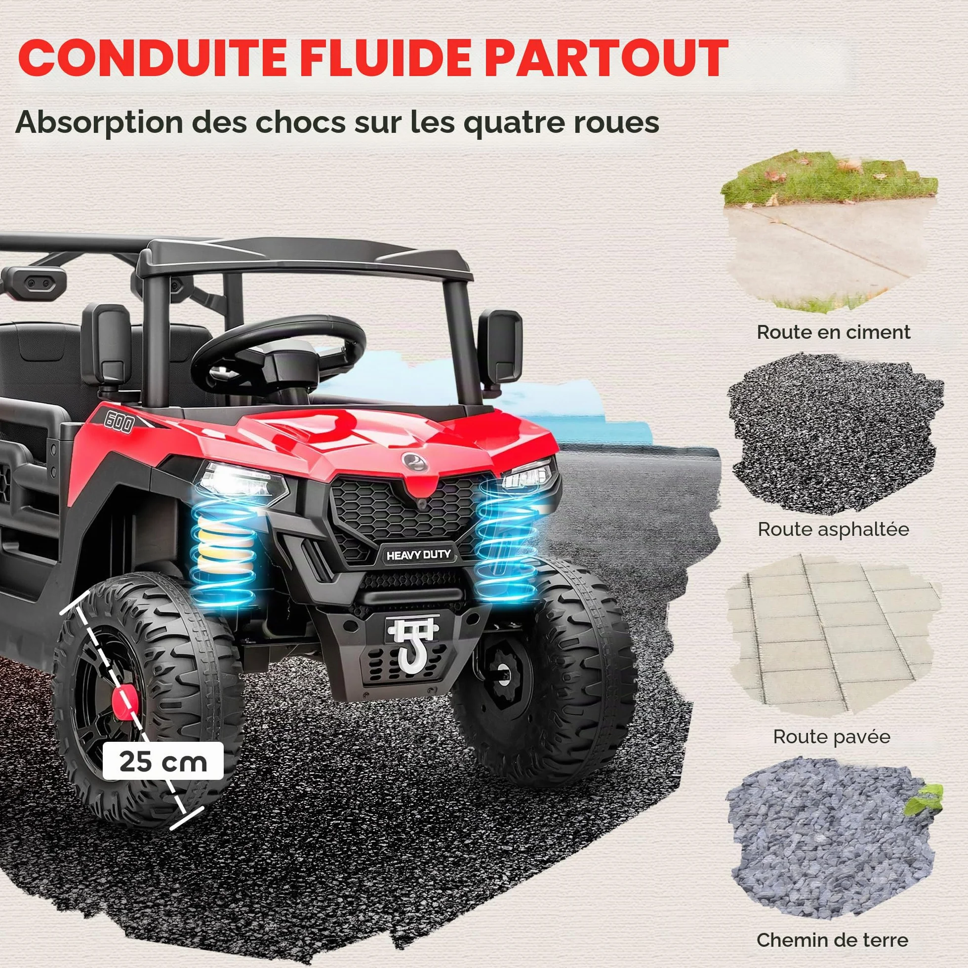 AIYAPLAY UTV 12V Voiture électrique Tout-Terrain pour Enfants avec Coffre à Bagages, 2 Moteurs, Ceinture de sécurité 3 Points, télécommande, Suspension, USB, Musique, lumières, 1,8-3,7 km/h, 3-8 Ans,