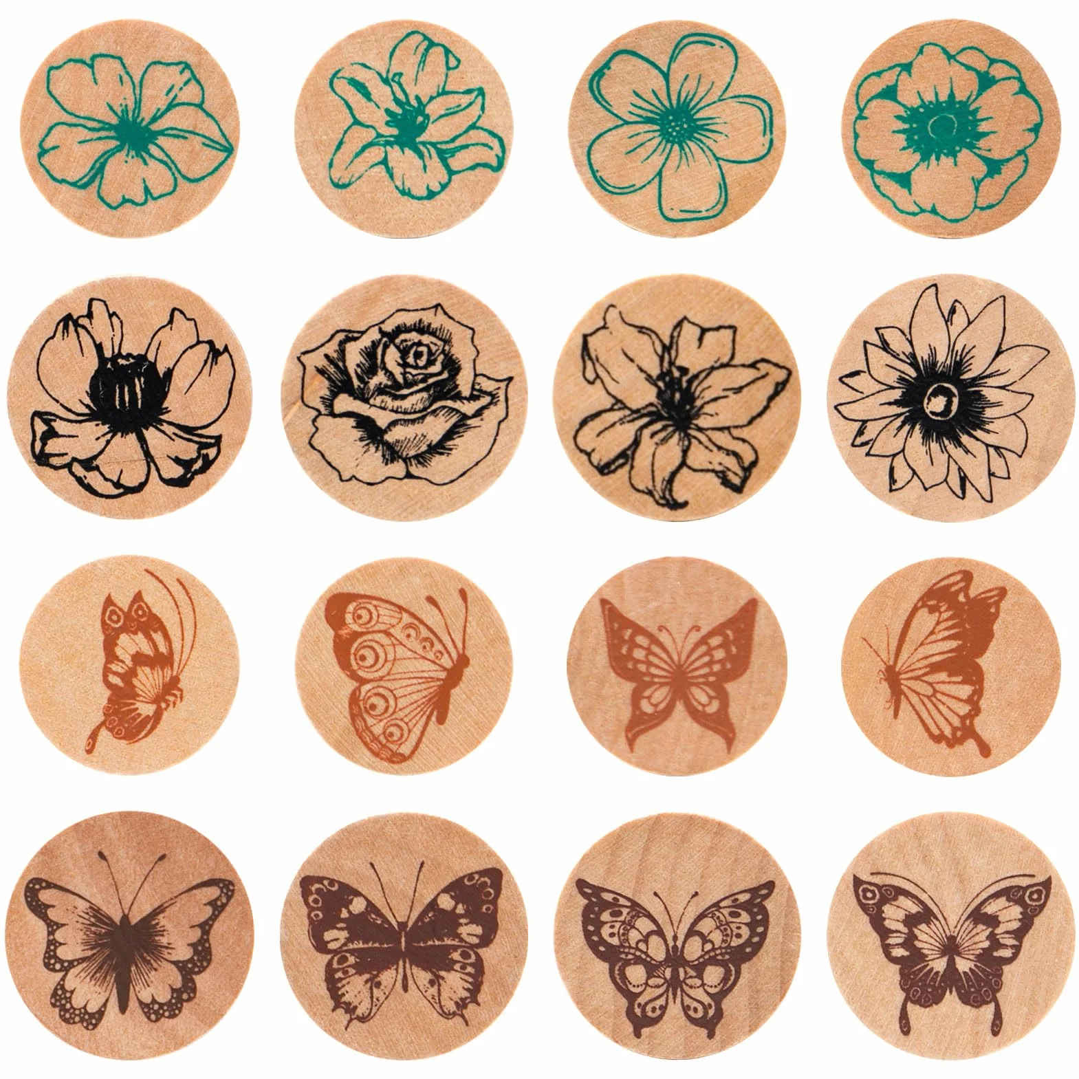Papillons Tampons en Bois Set 16 Pièces pour Enfants Artisanat Scrapbooking Cartes