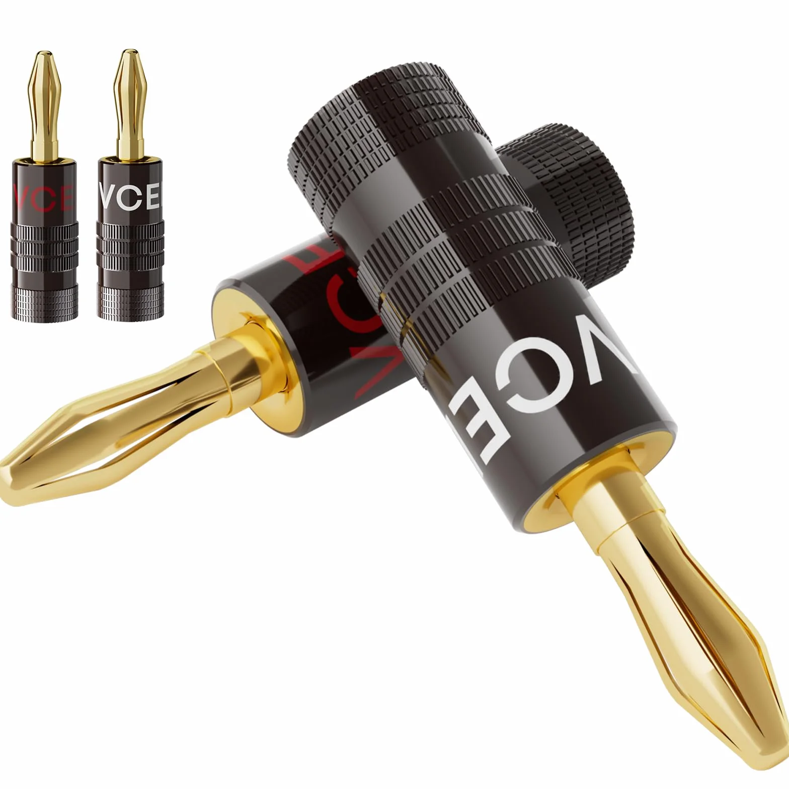 VCELINK Fiches Banane Plaquées Or 24K Double Vis pour HiFi Haut-Parleur Amplificateur 2 Paires