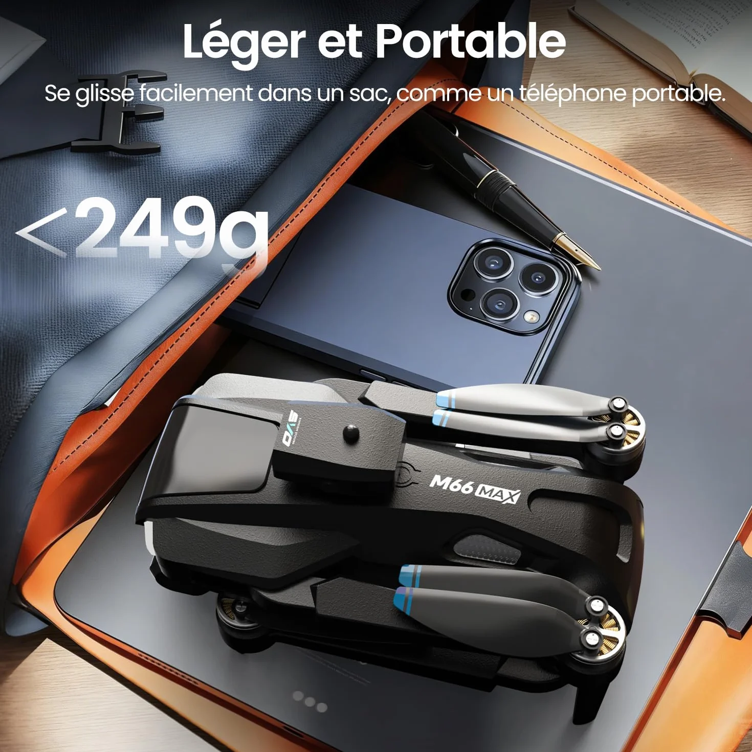 M66 Drone avec Radiocommande à Écran Pliable 4,3″, Caméra 1080p HD pour Débutants, Évitement d’Obstacles, Flux Optique, Moteur Brushless, 40 Min de Vol, Pilotage Facile